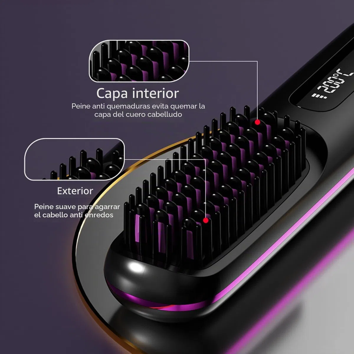 Go Brush Pro - Mini cepillo alisador de pelo inalámbrico portátil para mujer, con pantalla LCD de temperatura, 2000 mAh, calentamiento rápido y plancha de cerámica inalámbrica (BK)