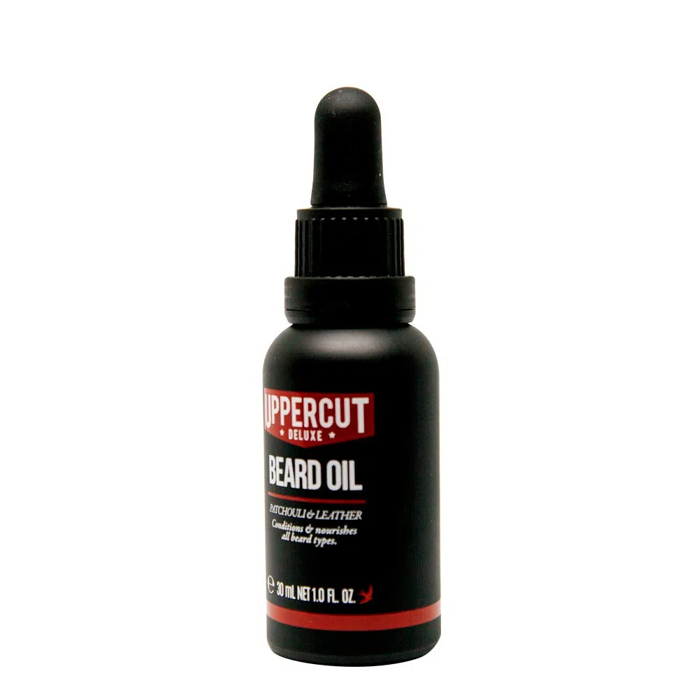 Uppercut Deluxe Aceite para Barba, Acondicionador Ligero para Barba con Aceites Esenciales para Nutrir la Barba, Aplicación Suave y Acabado Ligero, Fragancia a Pachulí y Cuero, 30ml