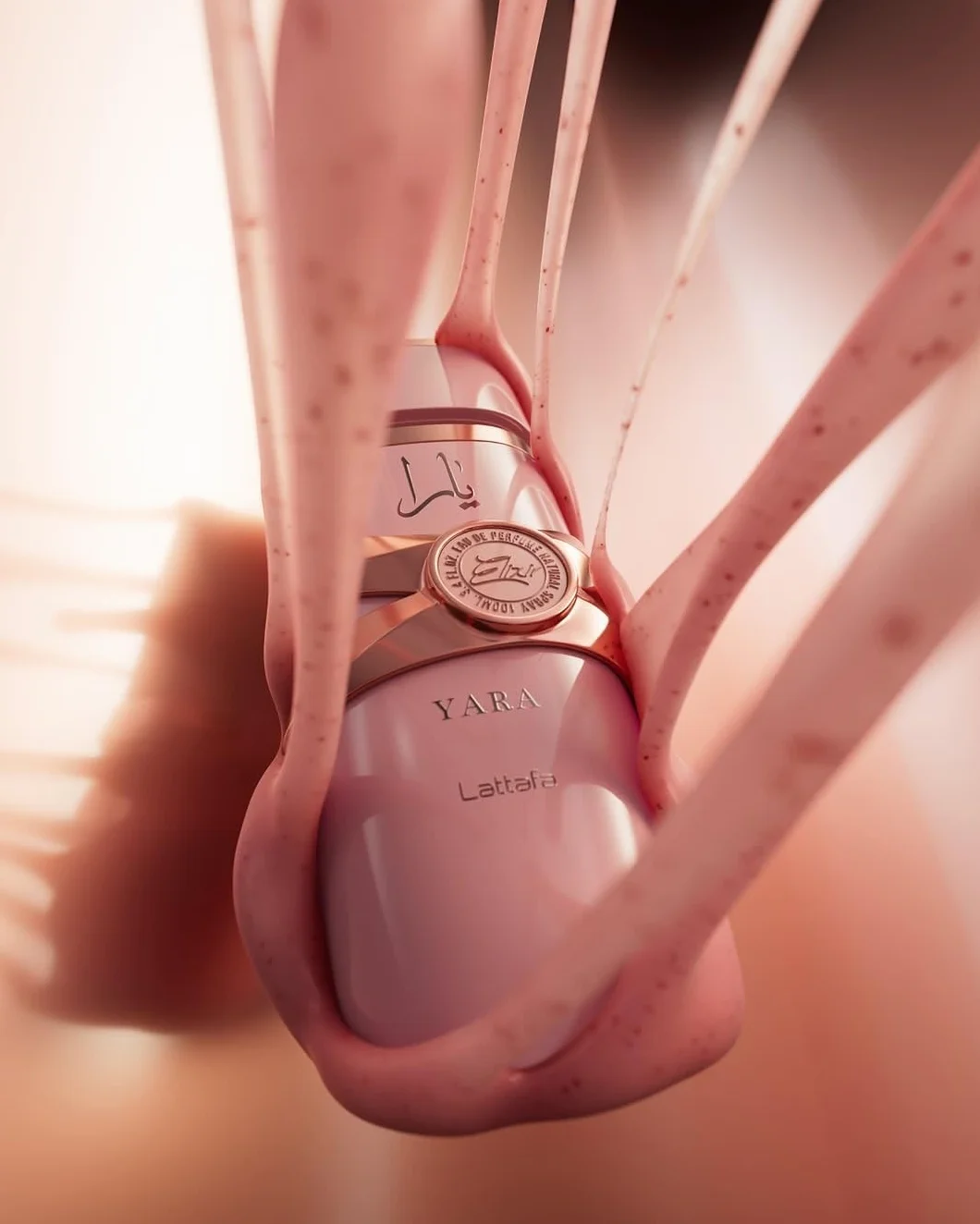 Lattafa Yara Elixir Eau de Parfum, diseño en rosa y oro, lujosa botella de cristal, perfume para mujer de 100 ml