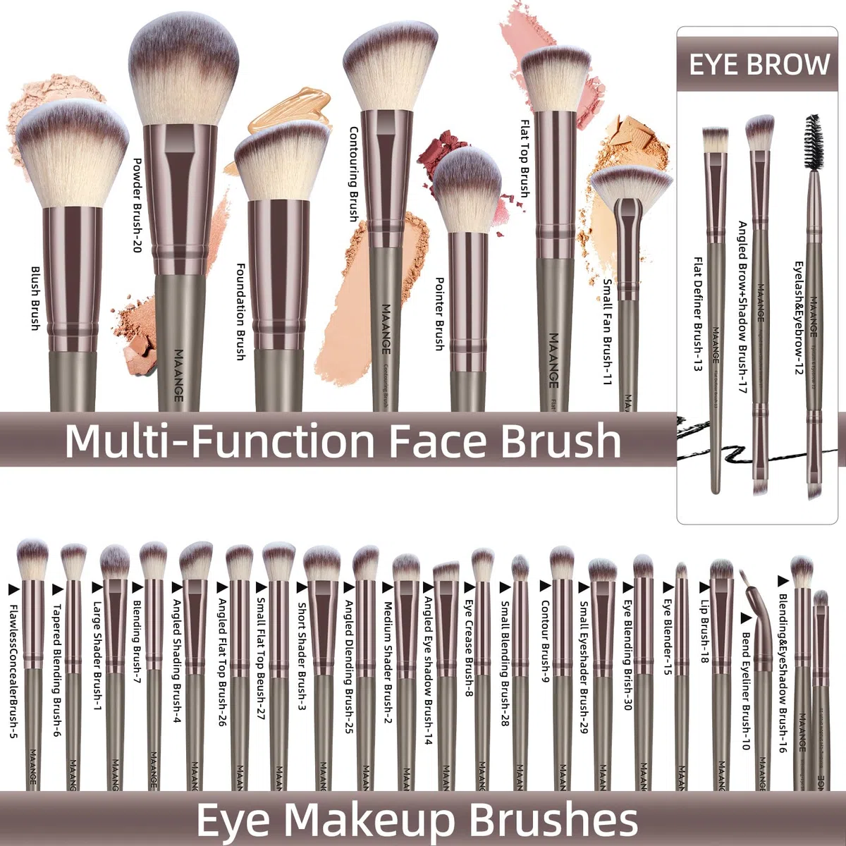 MAANGE Juego de 49 brochas de maquillaje, juego de herramientas de maquillaje multifuncionales con brochas de maquillaje, brochas de maquillaje, bolsa de brochas de maquillaje (champán)