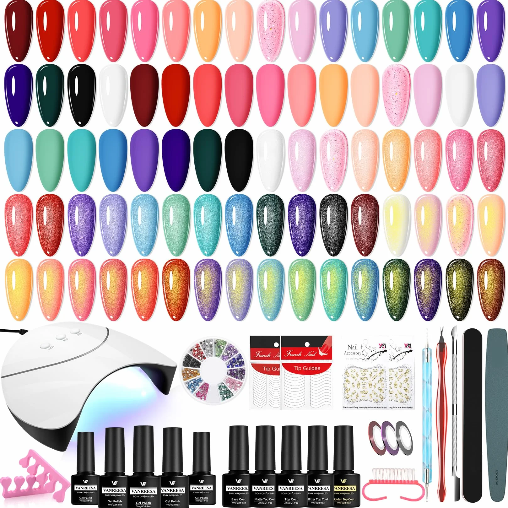VANREESA 20 Colores Kit Uñas Semipermanentes, Uñas Semipermanentes Kit Completo con Base Top Coat Lampara UV y Herramientas Manicura, Todas Estaciones Apto Esmalte Gel Set Manicura para Principiantes