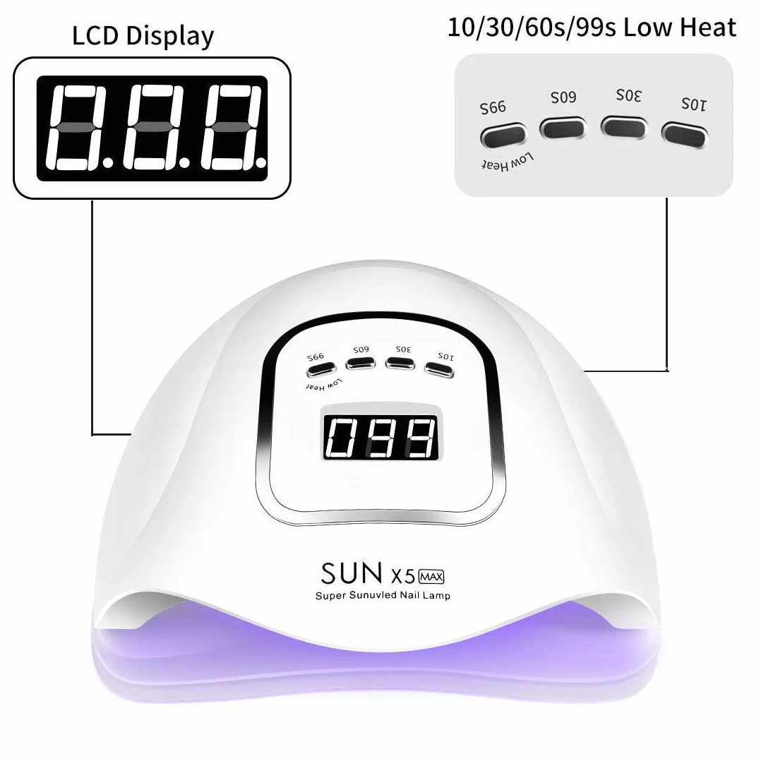 Lámpara para secador de uñas de 150 W, lámpara UV LED para uñas de gel, con temporizador de 10s/30s/60s/99s, sensor infrarrojo, pantalla LCD