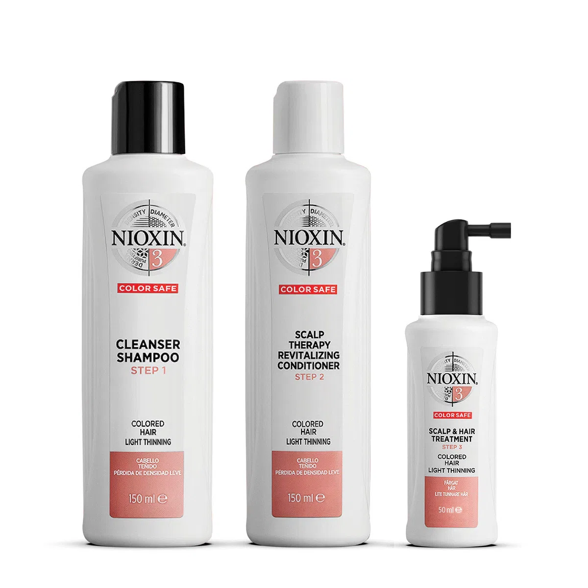 Nioxin Sistema 3, Cabello coloreado ligeramente debilitado, Champu+Acondionador+Tratamiento