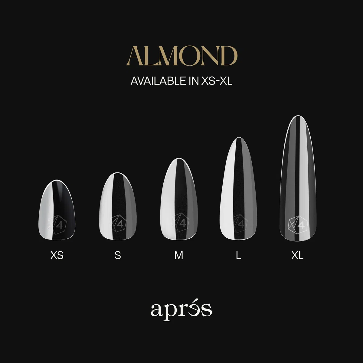 Apres Gel-X - Caja de uñas de almendra | 280 puntas de gel X, puntas suaves, 14 tamaños 00-9 | Medio tamaño incluido (almendra natural larga, 280 unidades)