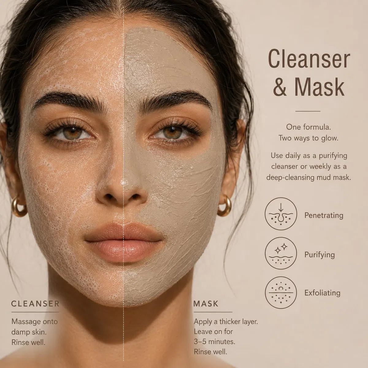 Pixi Beauty Glow Mud Cleanser | Limpiador Facial Diario Purificante con 5% de Ácido Glicólico | Exfolia y Purifica Suavemente los Poros y Ilumina sin Despojar la Piel | 135 ml / 4.57 fl oz