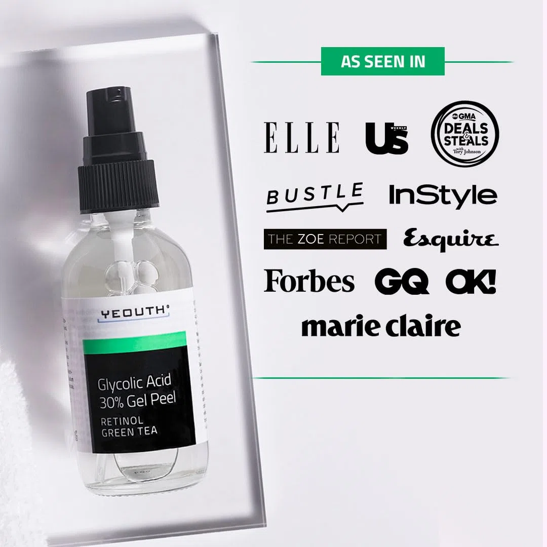 YEOUTH Peeling Ácido Glicólico 30% Cuidado Facial Profesional con Retinol y Té Verde, Exfoliante Facial Skin Care Mujer y Hombres 60ml