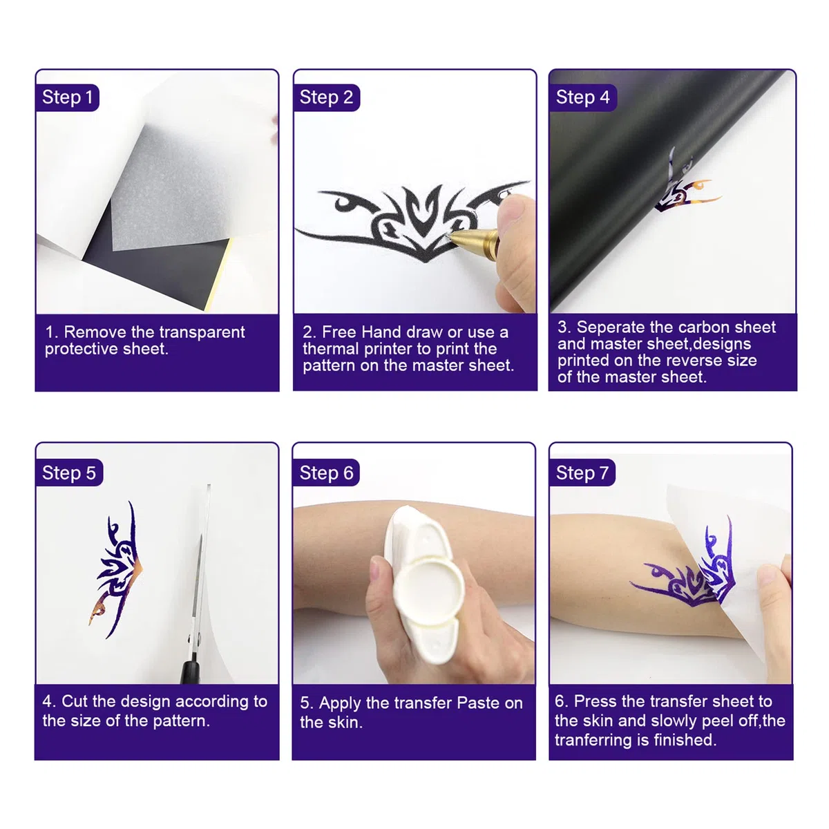 TATELF 120 Hojas Papel de Transferencia de Tatuajes, A4 Papel Calco Tatuaje de 4 Capas, Tattoo Transfer Paper de Grafito para Tattoo Impresora máquina