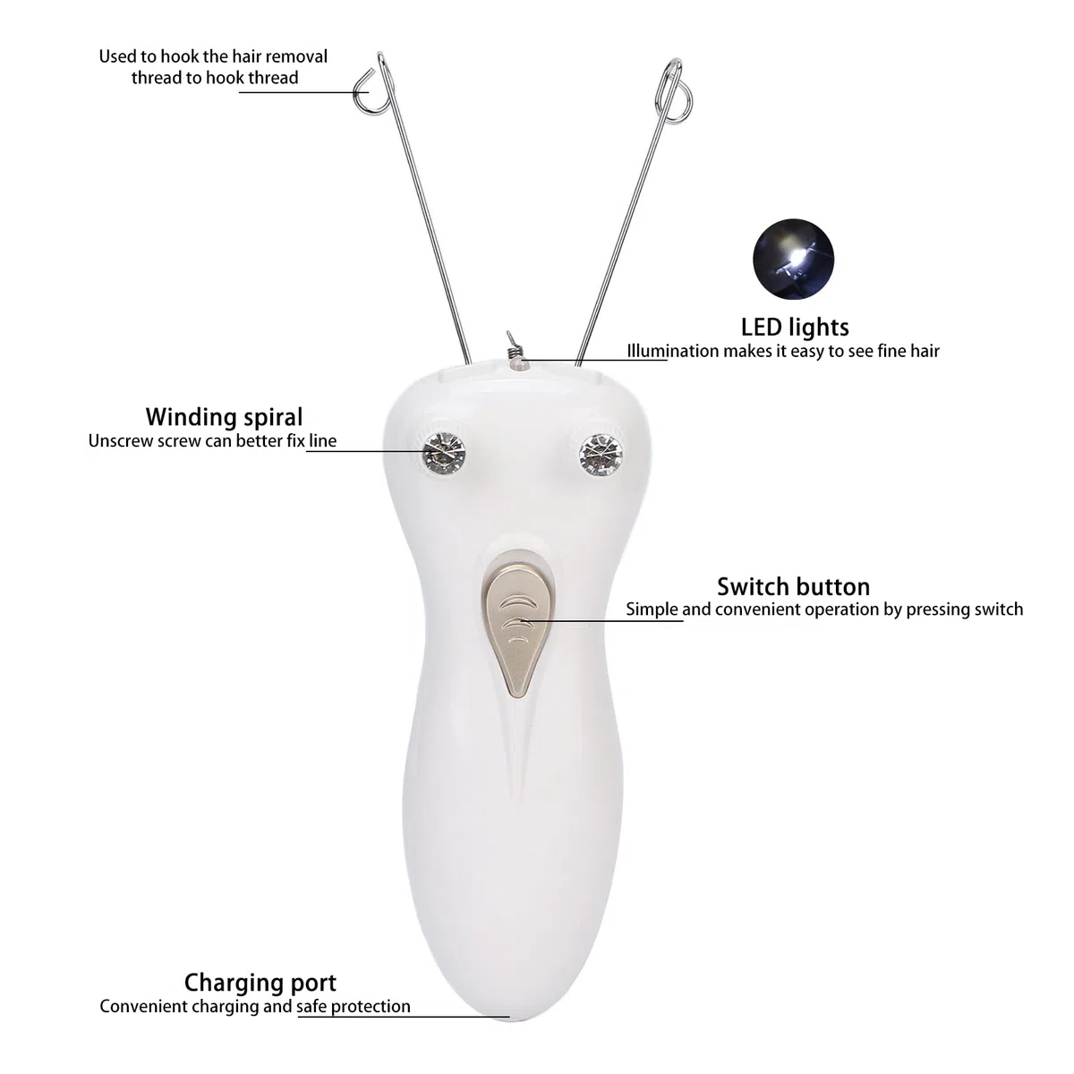Depiladora de hilo de algodón inalámbrica, removedor de vello facial para damas recargable por USB, afeitadora de depilación sin dolor para cara, barbilla, labio superior, brazos