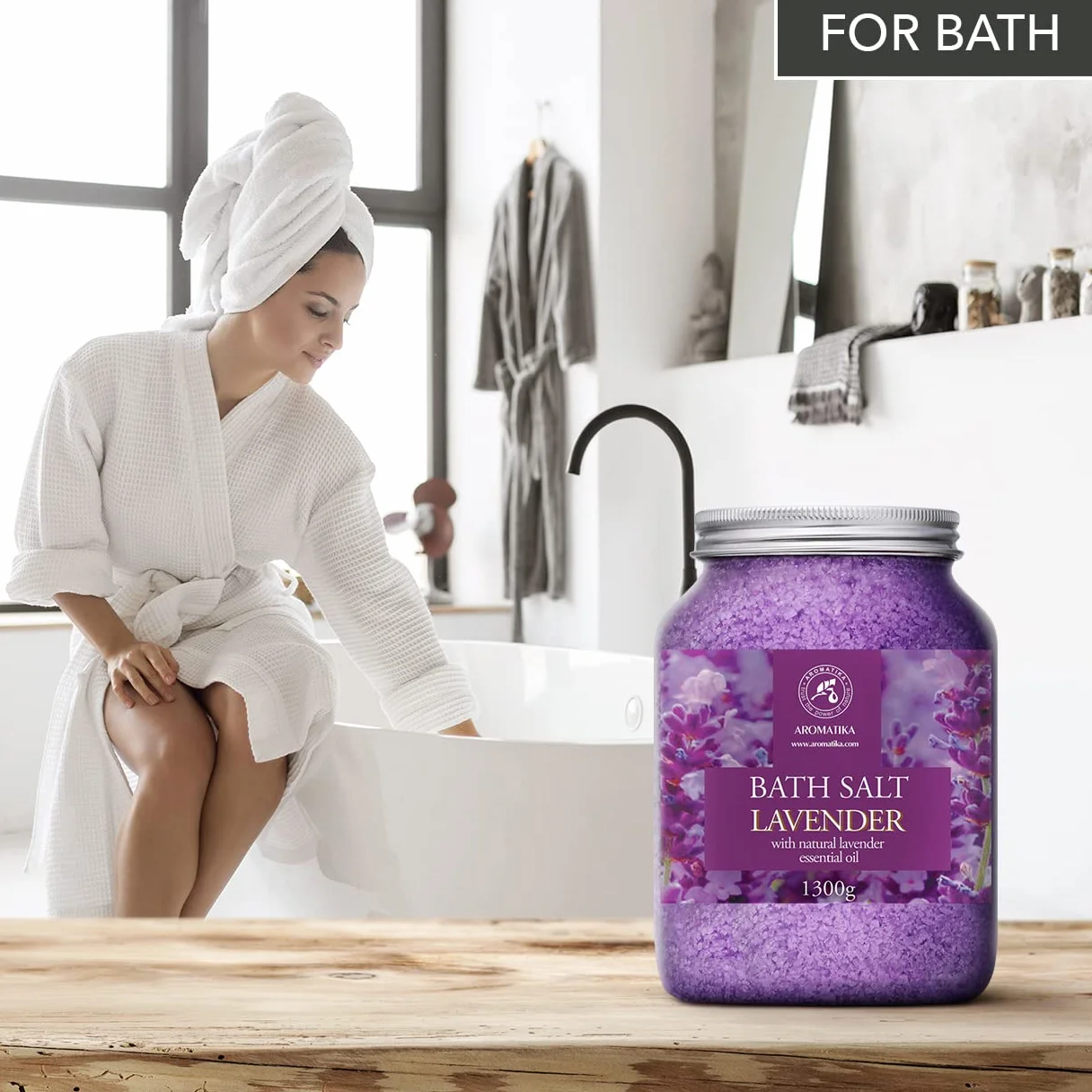 Sales de Baño Lavanda 1300g - Sales Marinas de Baño con 100% Natural Aceite Esenciale de Lavanda son Buenas para Dormir - Reducción de Estrés - Baños - Cuidado Corporal - Relajación - Aromaterapia