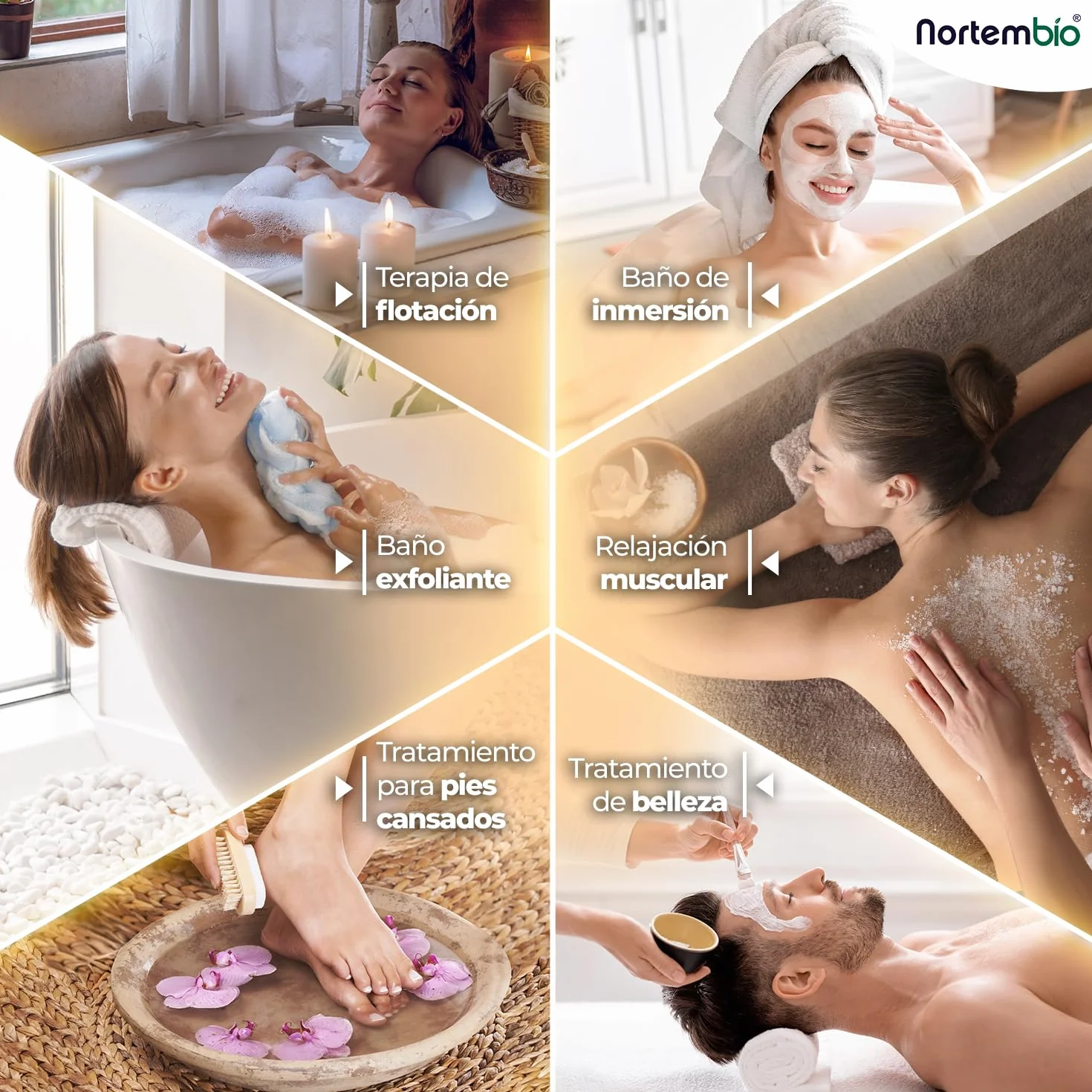 Nortembio Sales de Epsom con Fragancias 3 kg Sal de Magnesio Premium para Baño Relajante y Cuidado Muscular, Ideal para SPA en Casa + eBook de Regalo (Coco Tropical)