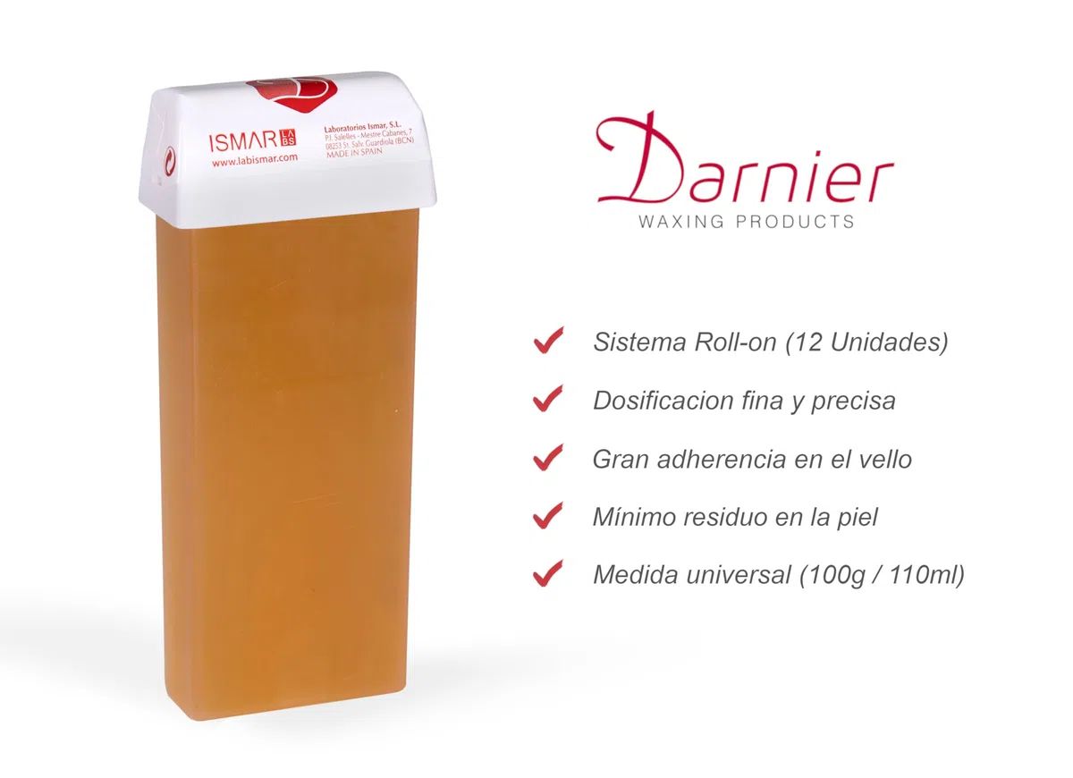 DARNIER. Cera depilatoria tibia ROLL-ON. Pack 12 unidades, cartuchos de 110ml (100gr.), NATURAL. Depilacion con bandas. Recambio UNIVERSAL.