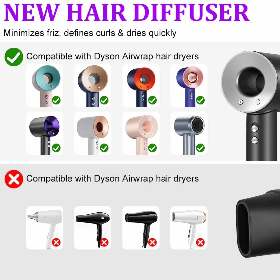 Difusor Pelo Rizado para Dyson Airwrap HS01 HS05 HS08, Difusor Airwrap para Dyson Airwrap, convertible para Dyson Airwrap Styler en Secador de Pelo, para Pelo Rizado U Ondulado, Negro