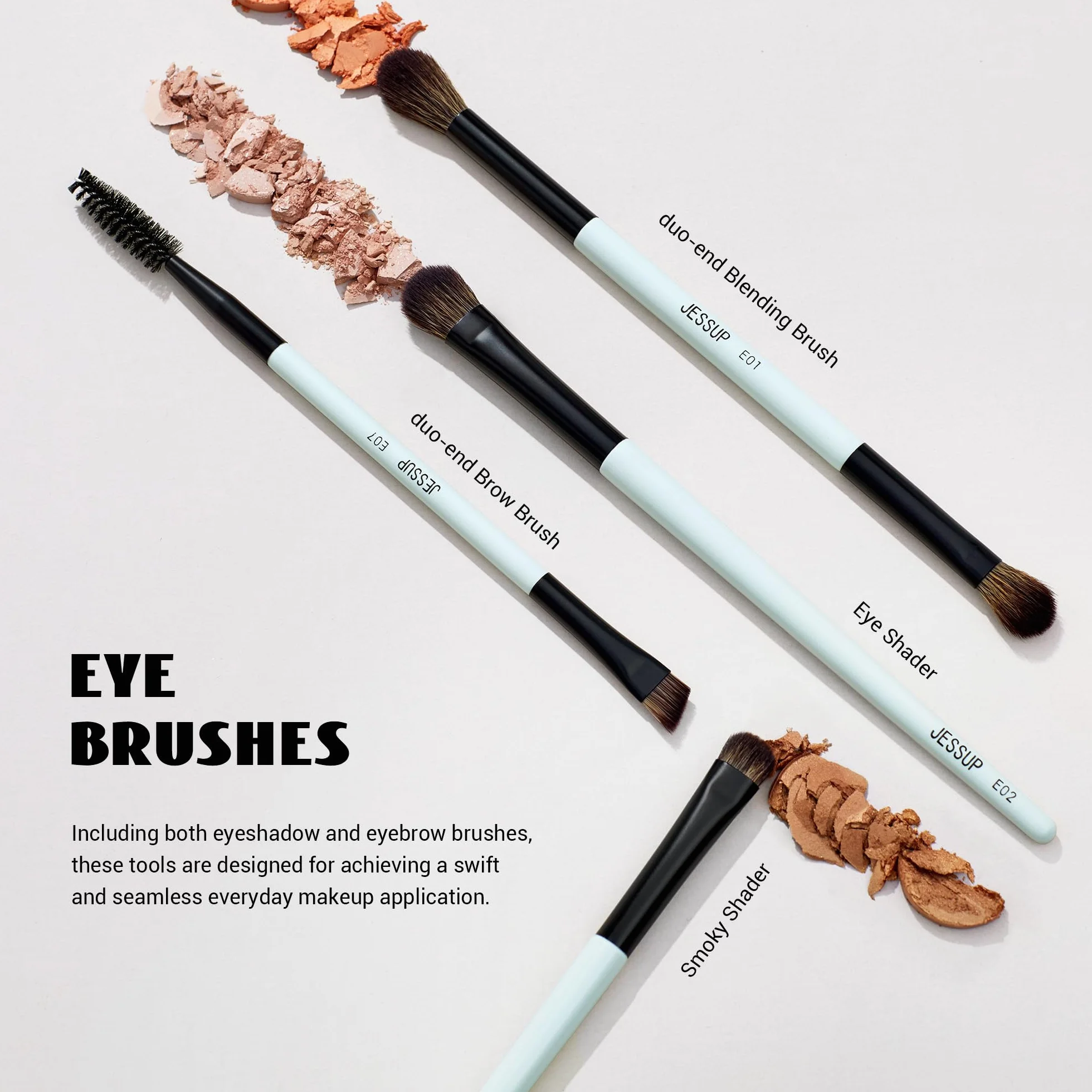 Jessup Set Brochas de Maquillaje 6pcs Brochas de Doble Punta para Rostro y Ojos Pincele Maquillaje Base,Sombra de Ojos,Contorno,Rubor,Iluminador, Difuminado,Cepillo de Cejas, Cian Brillante T501