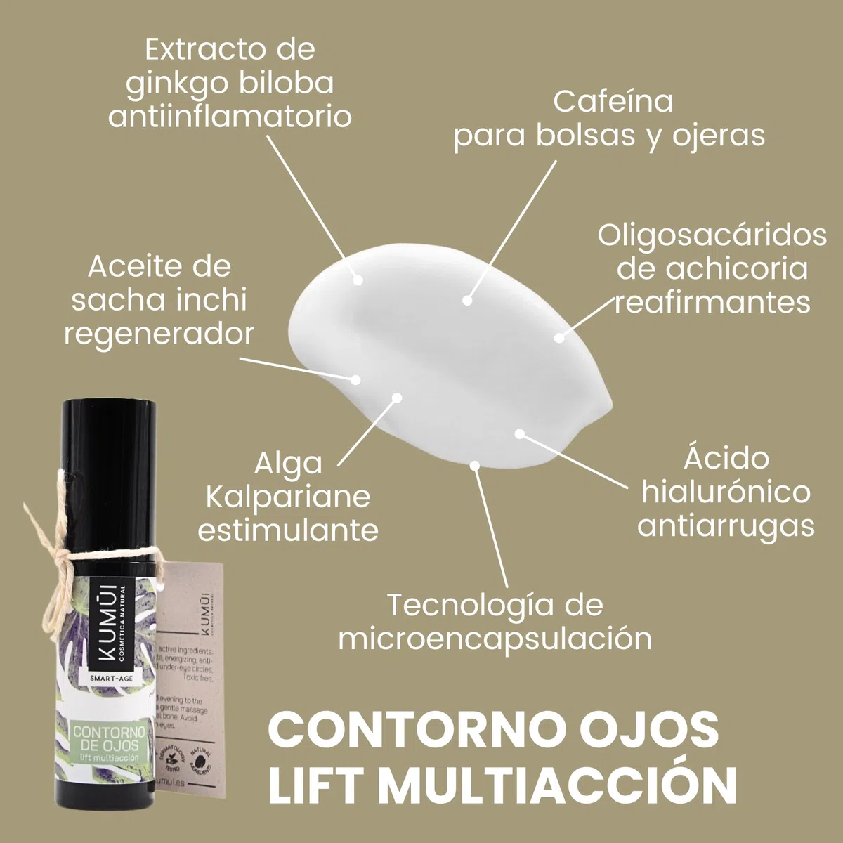Kumui - Crema Contorno de Ojos Natural y Vegana Efecto Lifting Multiacción - Trata Patas de Gallo, Arrugas, Ojeras y Bolsas - Premio Internacional Best Eyecream Lifting - Ideal Piel Sensible - 17 ml