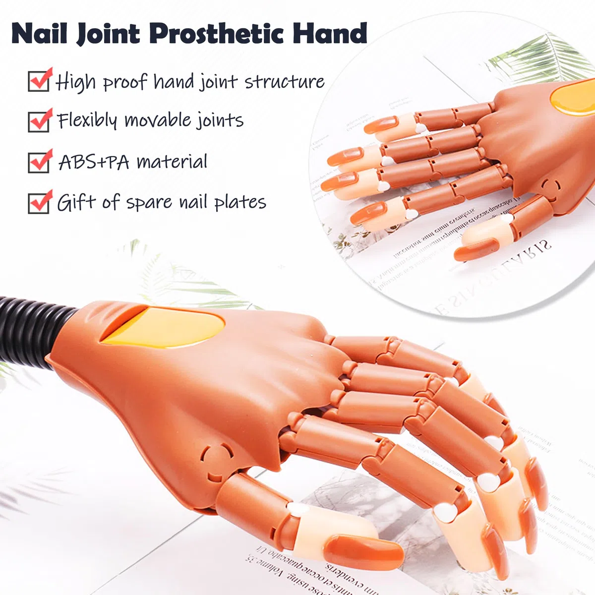 Mano de práctica para uñas acrílicas con 100 puntas de uñas flexibles, mano de práctica para principiantes en casa con uñas postizas, diseños y ejercicios de extensión de uñas para mostrar tu