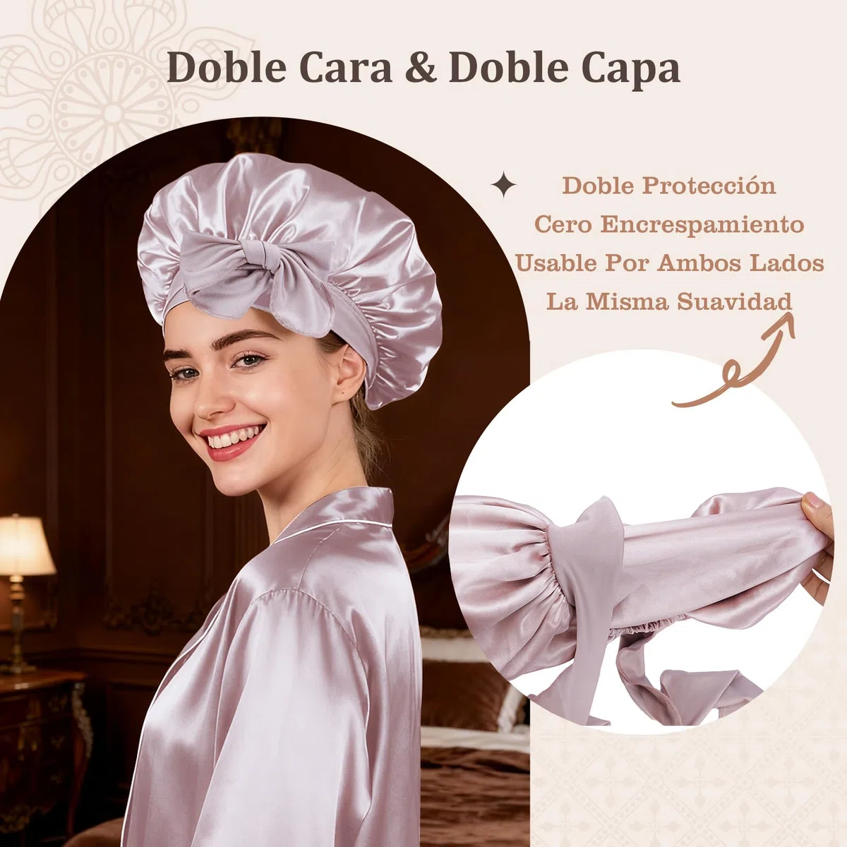 Set Gorro de Dormir con Coleta Ajustable de Saten Doble Capa para Pelo Rizado Regalo Hombre Mujer