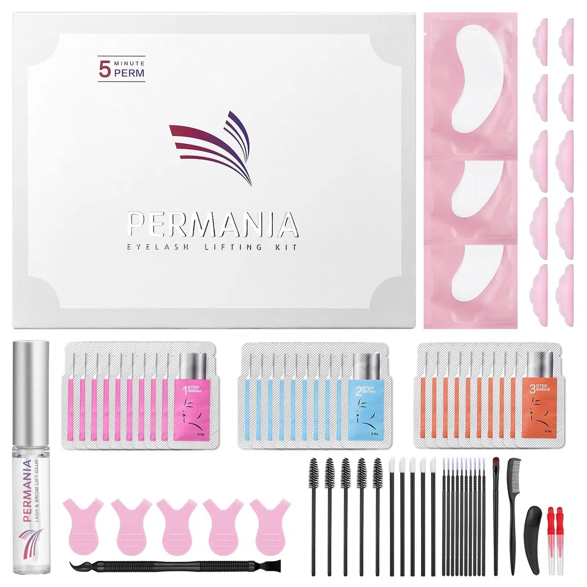 PERMANIA Kit Lifting de Pestañas, Lifting de Pestañas y Cejas, contiene un completo accesorios para principiantes y un manual instrucciones en varios idiomas
