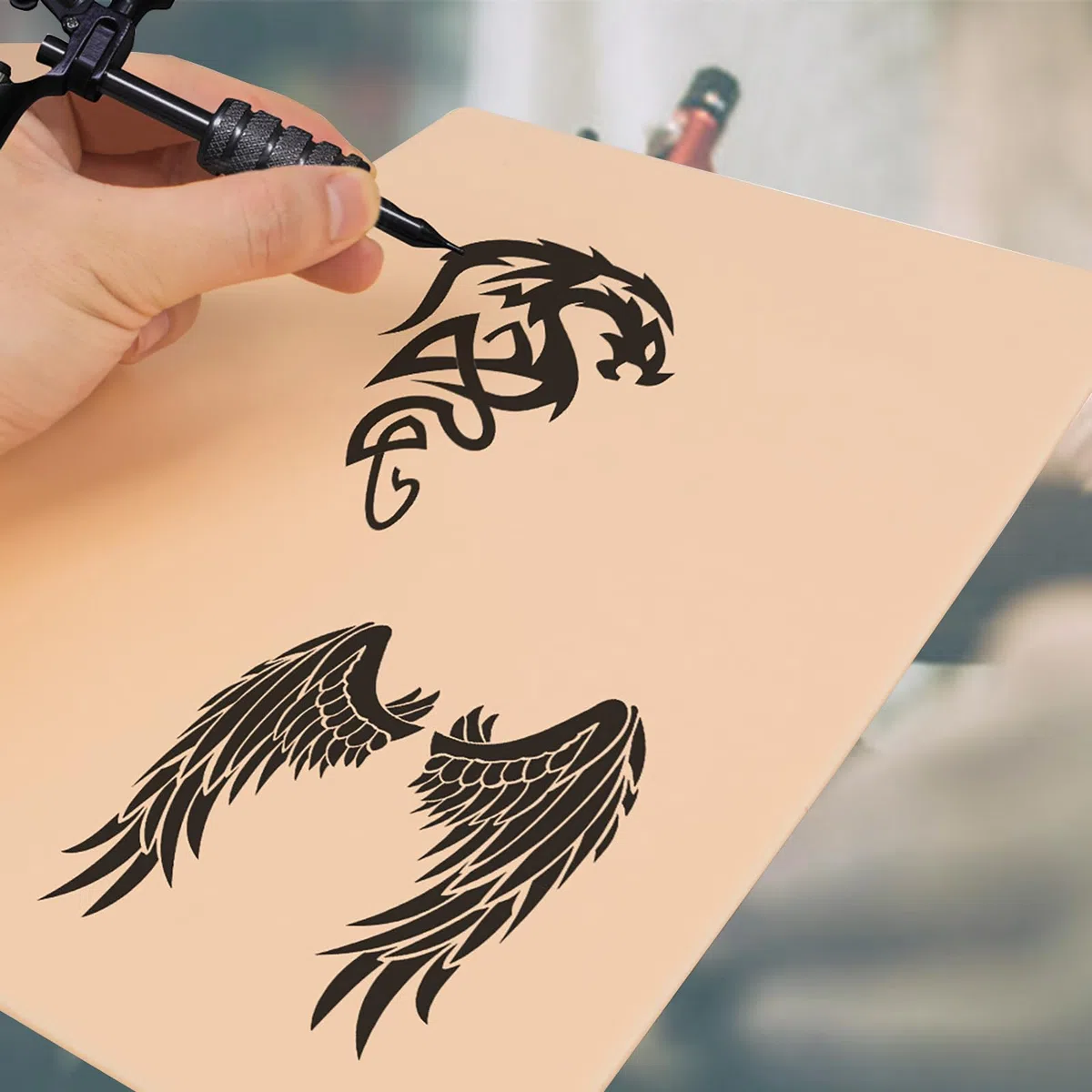 Joyeee Piel Sintetica Tatuaje, 6pcs 3mm Doble Cara Profesional Silicona Piel Sintetica Tatuaje 20 X 30cm con 10pcs Papel Transfer Tattoo para Tatuadores Principiantes y Experimentados