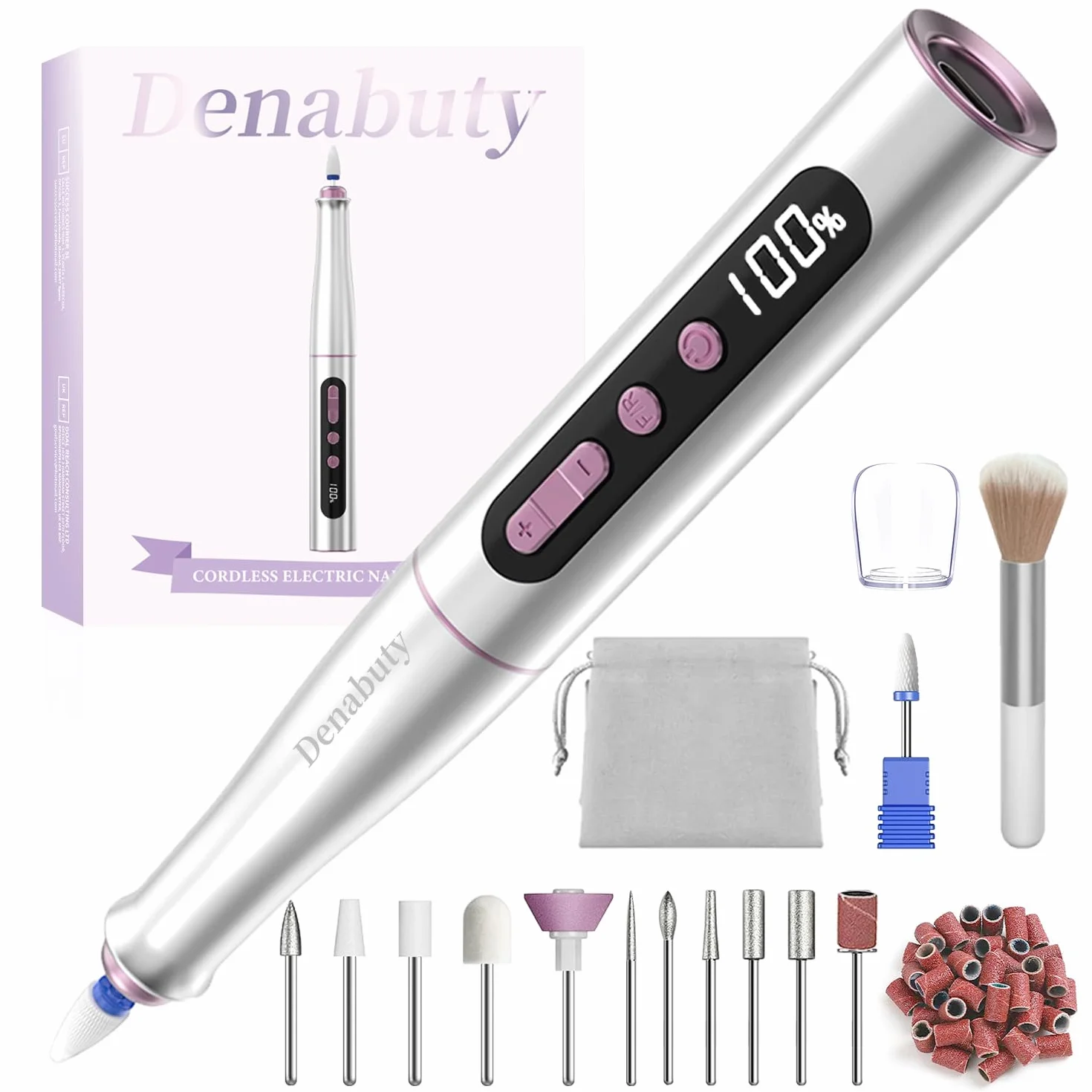 Torno para Uñas Profesional 35000 RPM, 12 en 1 Lima Eléctricas Uñas Nail Drill Machine, Kit de Manicura Pedicura Eléctrico Recargable por USB, Velocidad Ajustable para Salón DIY DN-2402