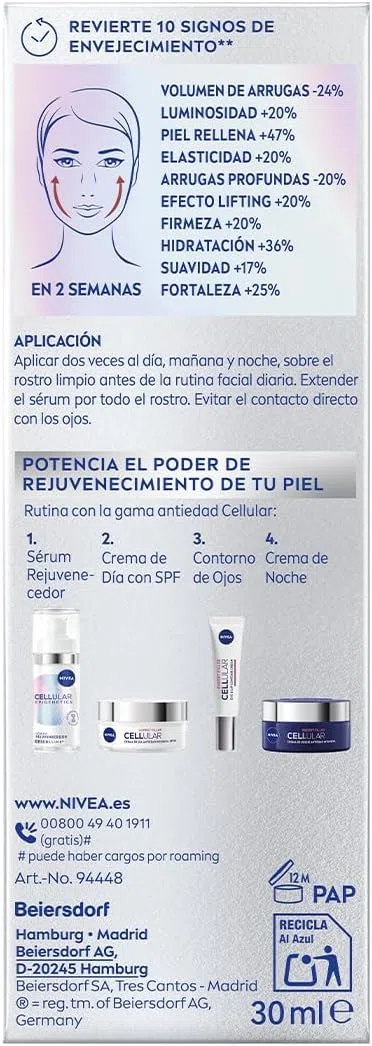 NIVEA Cellular Epigenetics - Serum Facial Rejuvenecedor con Epicelline - Cuidado facial Antiedad - 3 Tipos de Ácido Hialurónico - Revierte la Edad de la Piel - Todo tipo de pieles - 30 ml