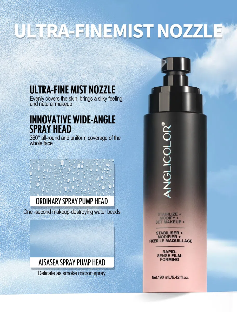 Anglicolor Spray Fijador Mate, Secado Rápido 15 Segundos, Niebla Fina, Control De Grasa, Para Piel Grasa Y Mixta, Maquillaje 16 Horas Duradero, Capacidad Grande 190ml