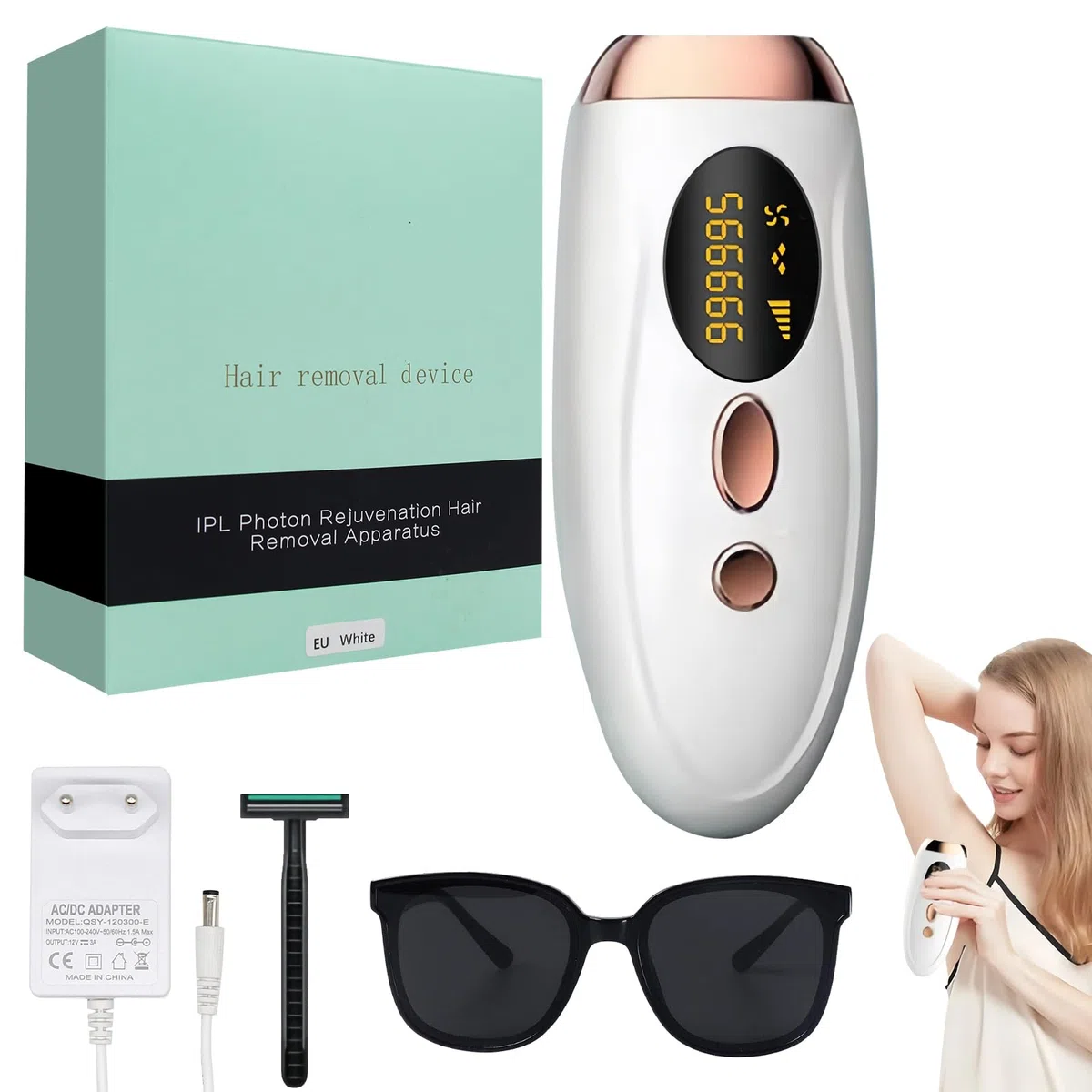 Depiladora Electrica, Depiladora Laser, Depiladora Laser IPL con Función de Enfriamiento, Depiladora indolora para cara, axilas, brazos, piernas y cuerpo (Blanca)