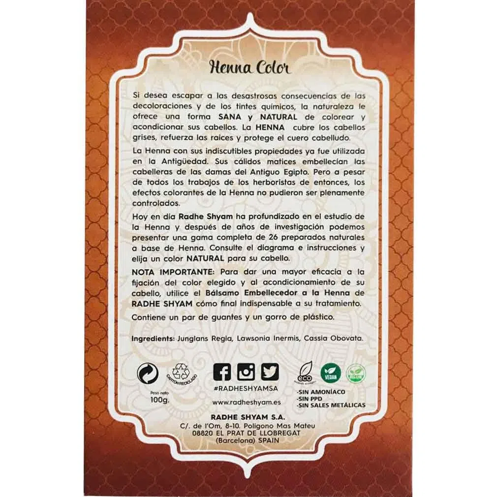 Pack 3x Henna Castaño Claro en Polvo 100g | Rhade Shyam | Coloración Capilar Vegetal | 100% Natural y Vegana | Sin Amoniaco ni PPD