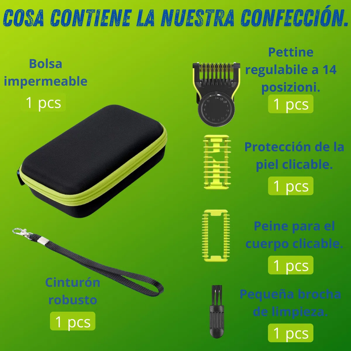 Peine auténtico para Cuchillas One Blade QP2520, QP2530, QP2620, QP2630, QP27xx, QP28xx, con Protector de Piel, Peine Cuerpo, Cepillo (Estuche + Peine de 14 Posiciones)