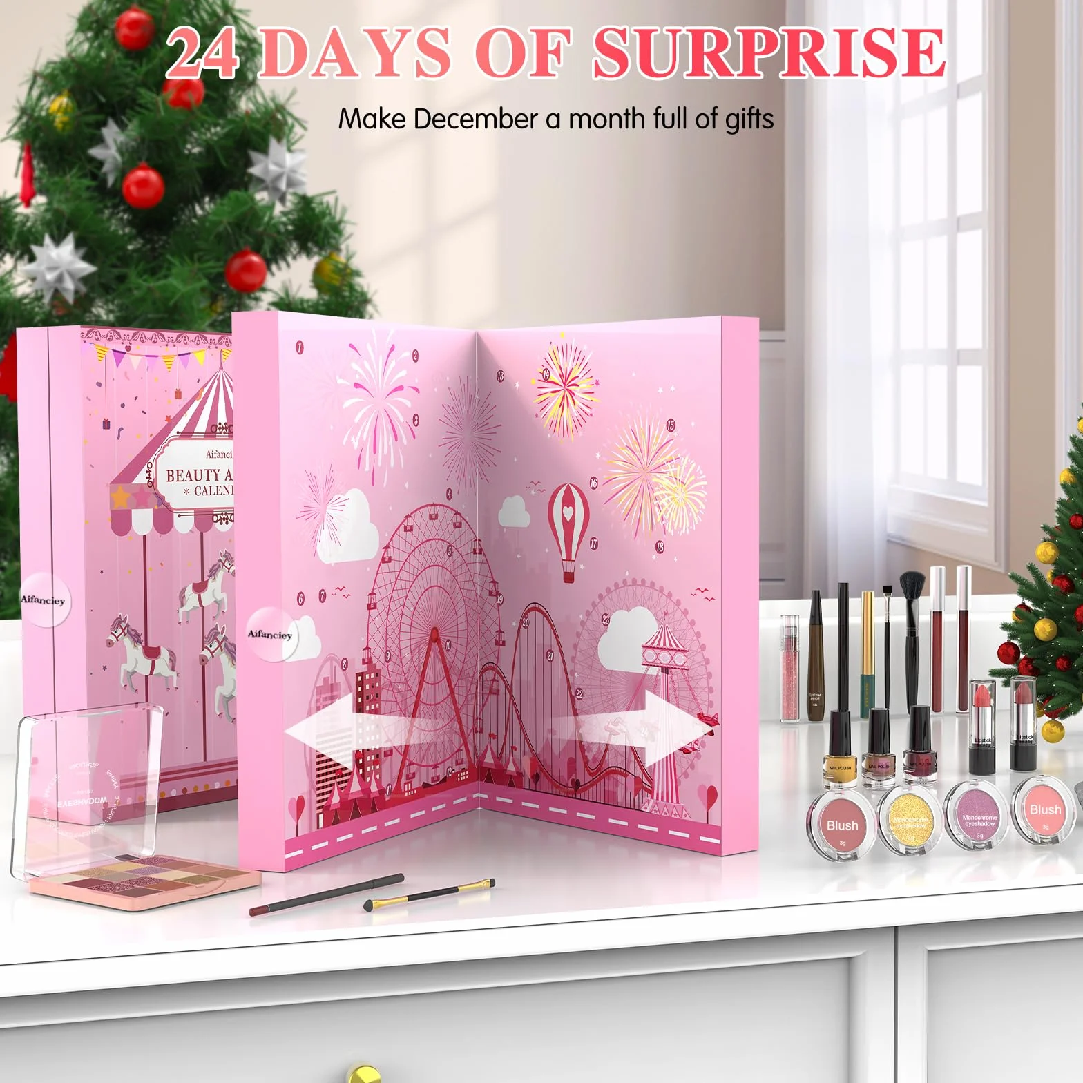 Aifanciey Calendario Adviento 2025, Makeup Set de Maquillaje Calendario de Adviento con 24 de Cosméticos, Regalo ideal para de Nochebuena, Navidad, Festival