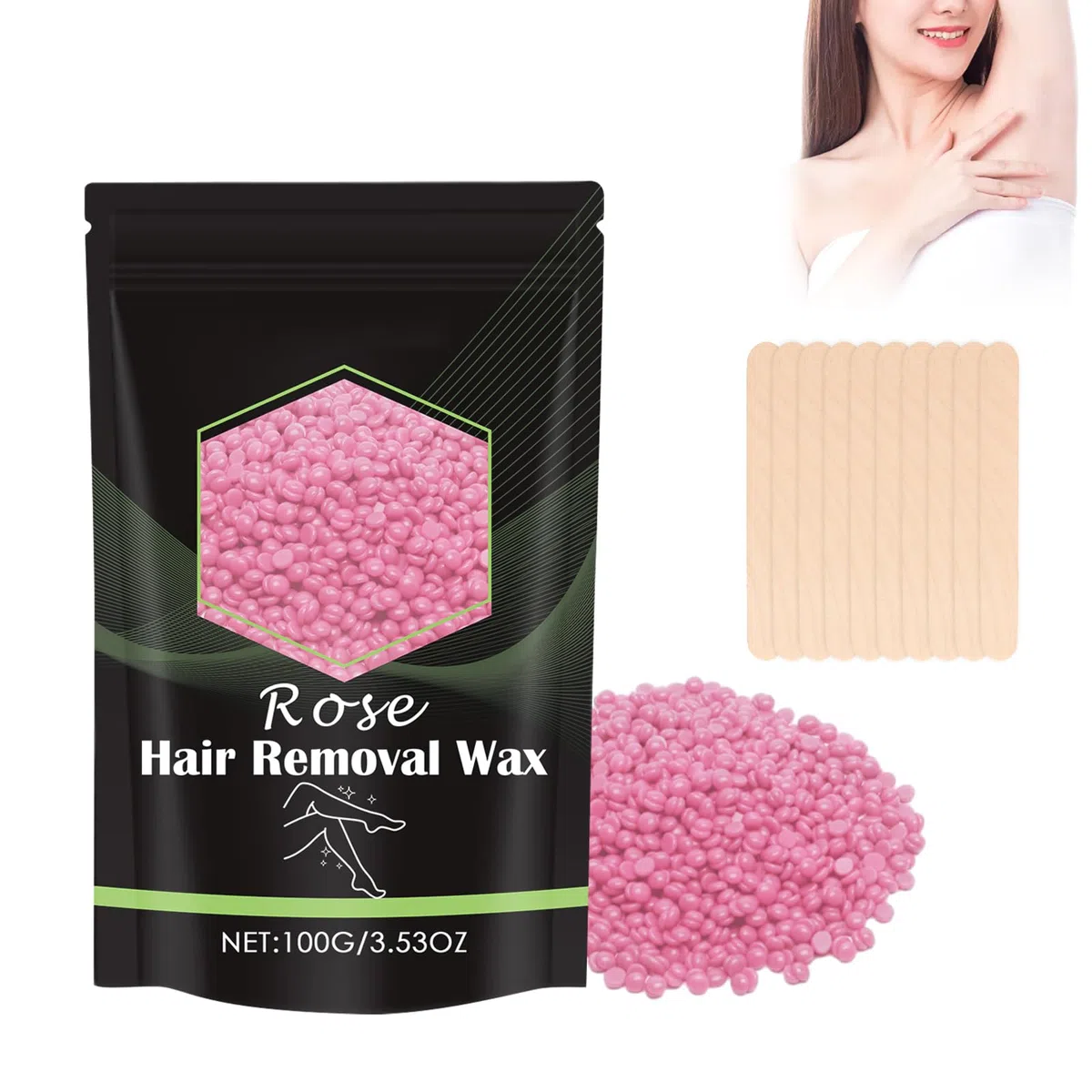Perlas de Cera Depilatoriam, Cera Depilatoria en Perlas, Kit de Cera Avanzado Sin Bandas, Profesional Perlas de Cera Depilatoria Caliente, Cara, Cuerpo, Bikini, y Depilación Íntima Rosa