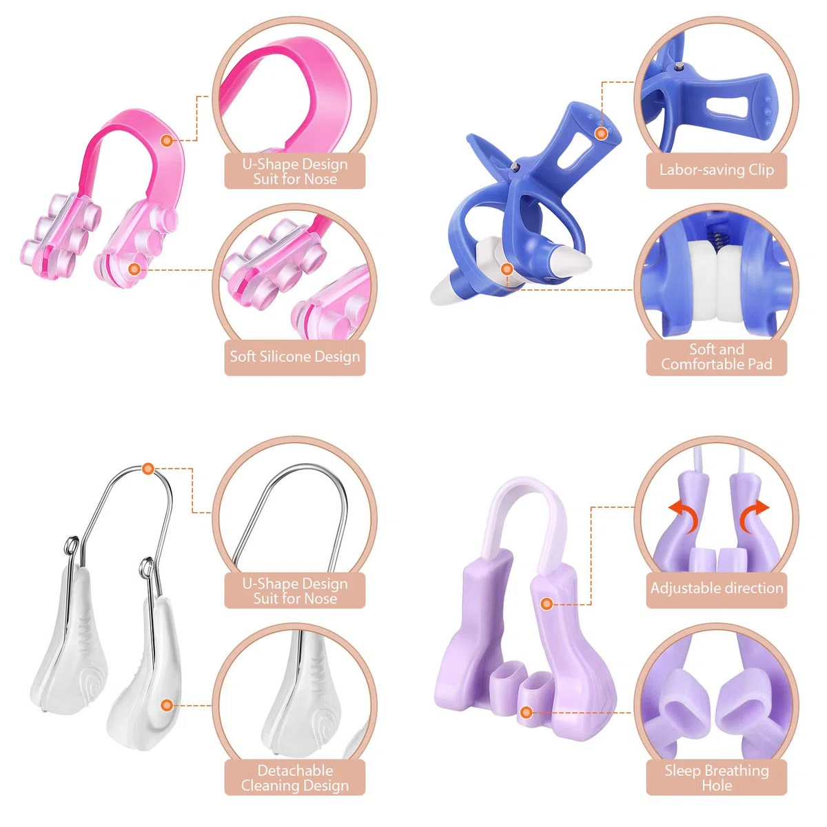 4 Piezas Clips de Levantar Nariz Pinza de Silicona de Puente de Nariz Herramienta de Clip de Bella para Mujeres (Morado, Rosa, Azul, Transparente)