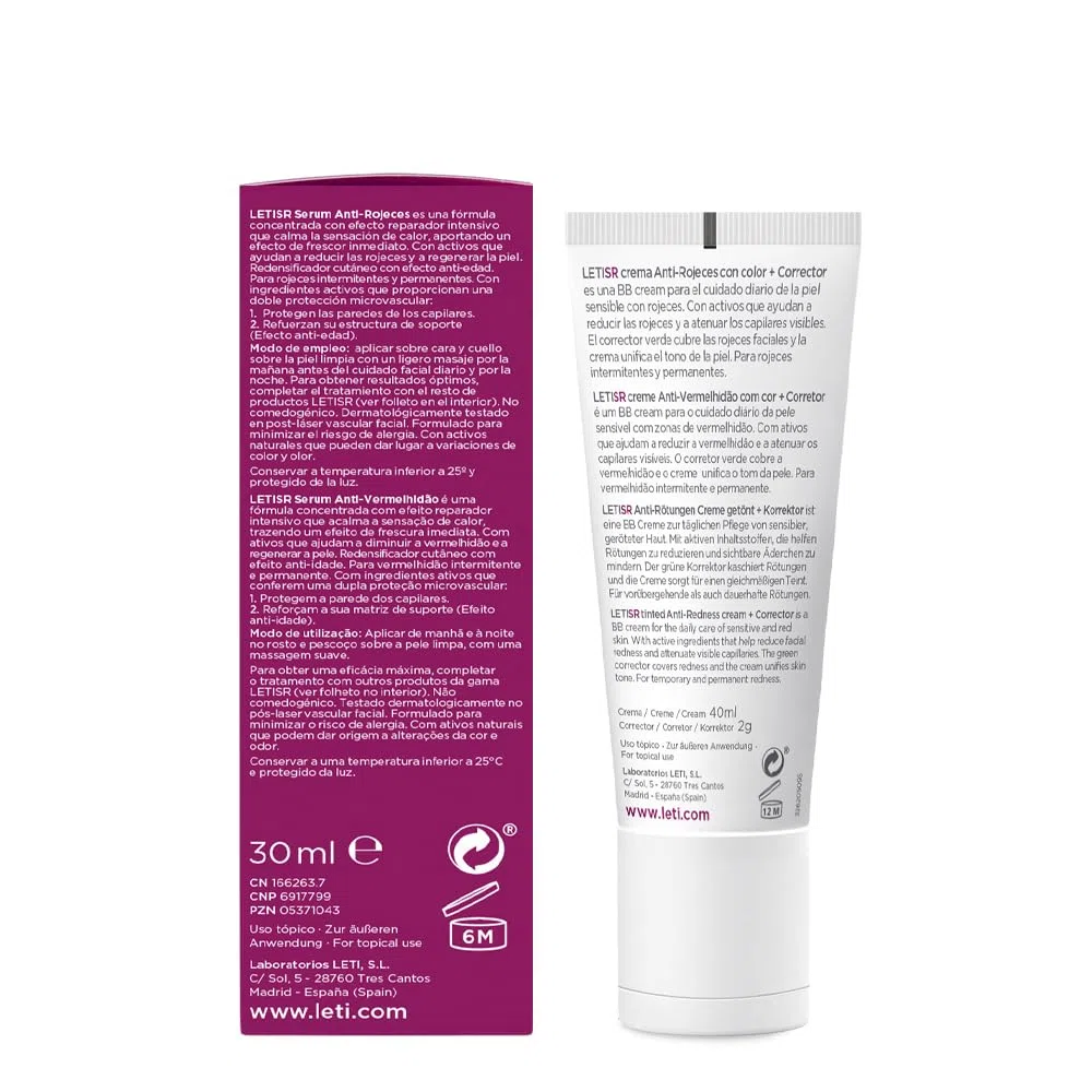 LETI Sr - Crema Anti Rojeces, Bb De Cuidado, Bálsamo Para Imperfecciones + Corrector, 40 Ml, Único