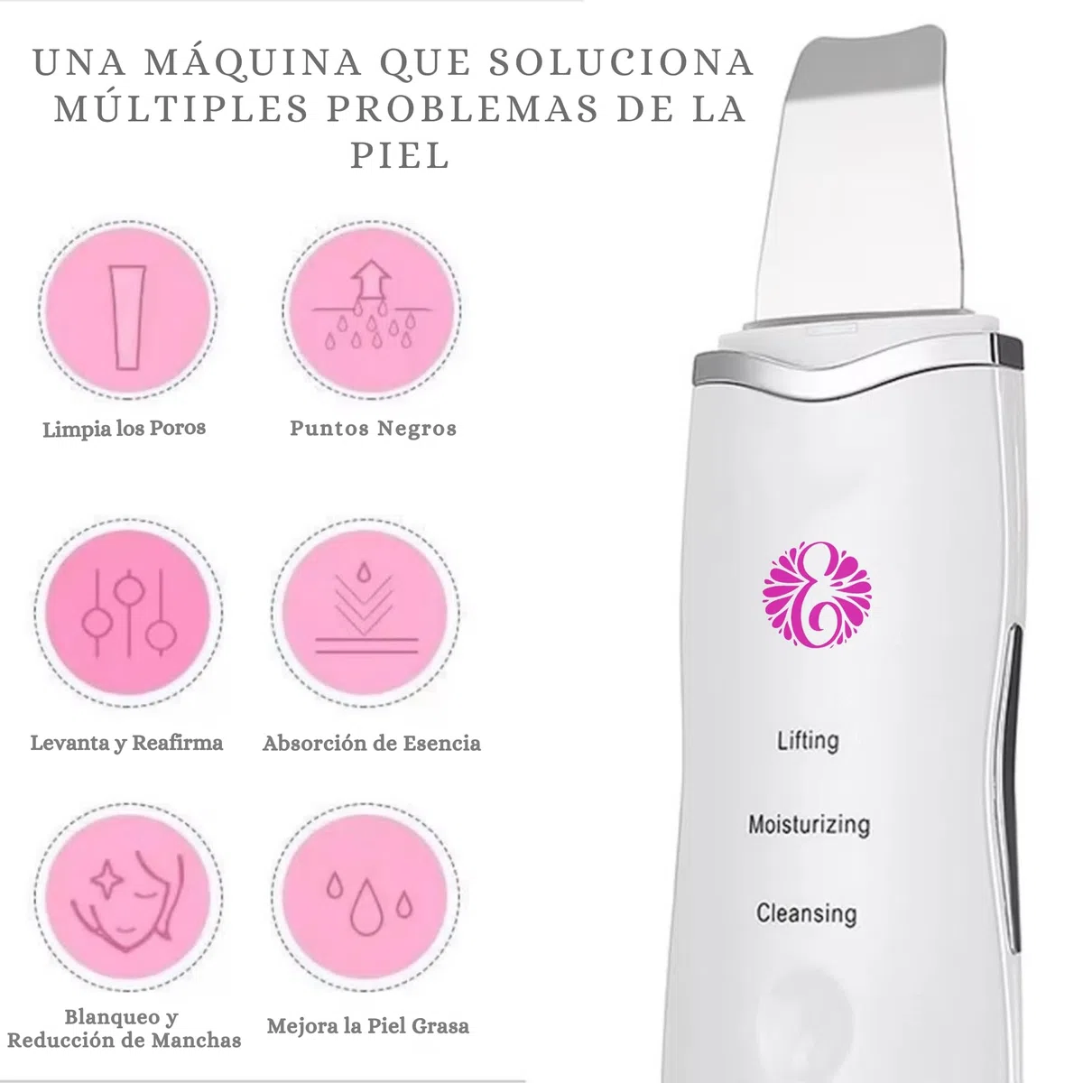 Cuidado Facial Peeling ultrasónico con 3 modos, espátula para limpieza facial, skin scrubber, lifting facial, depurador de piel, 7 herramientas removedoras de espinillas y puntos negros Regalo