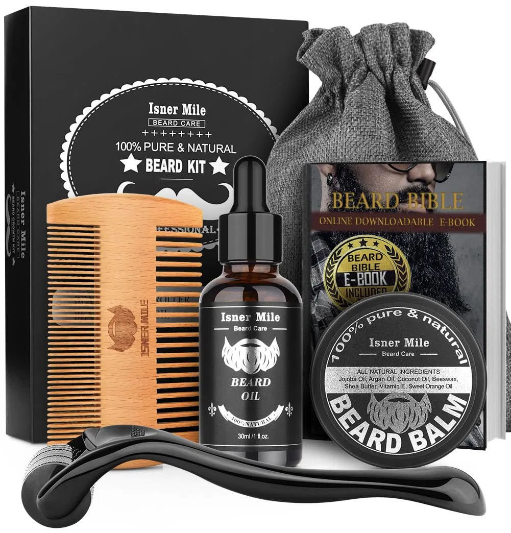 Kit De Barba Para Hombre Con Aceite De Barba, Peine De Barba, BáLsamo De Barba