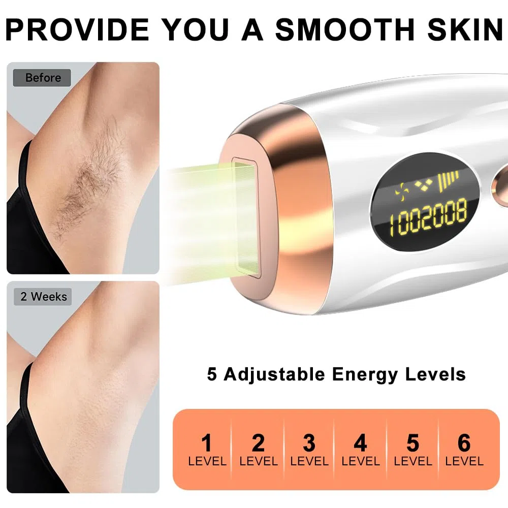Depiladora Electrica, Depiladora Laser, Depiladora Laser IPL con Función de Enfriamiento, Depiladora indolora para cara, axilas, brazos, piernas y cuerpo (Blanca)