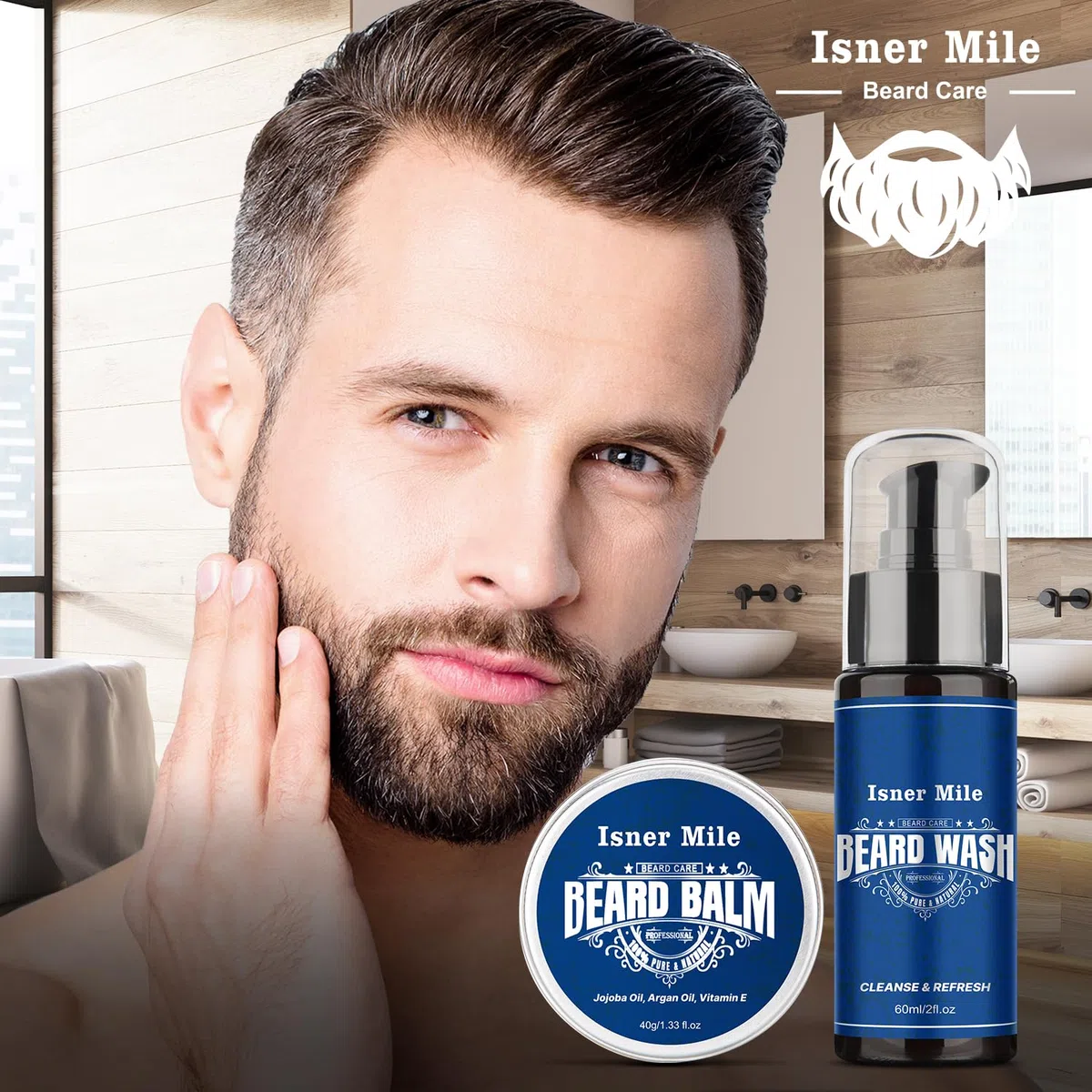 Kit de Barba - Kit de Barba con Aceite para la Barba, Loción para la Barba, Bálsamo para la Barba, Cepillo para la Barba, Peine, Tijeras para la Barba