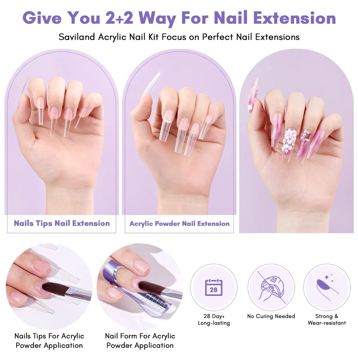 Saviland Kit De UñAs AcríLicas: Juego De Polvo Y Líquido Acrílico De 3 Colors Con Cepillos Para Uñas/Taladro Para Uñas/Gel Superior/Unión De PH No Ácido/Pegamento Para Uñas/Plato Dappen
