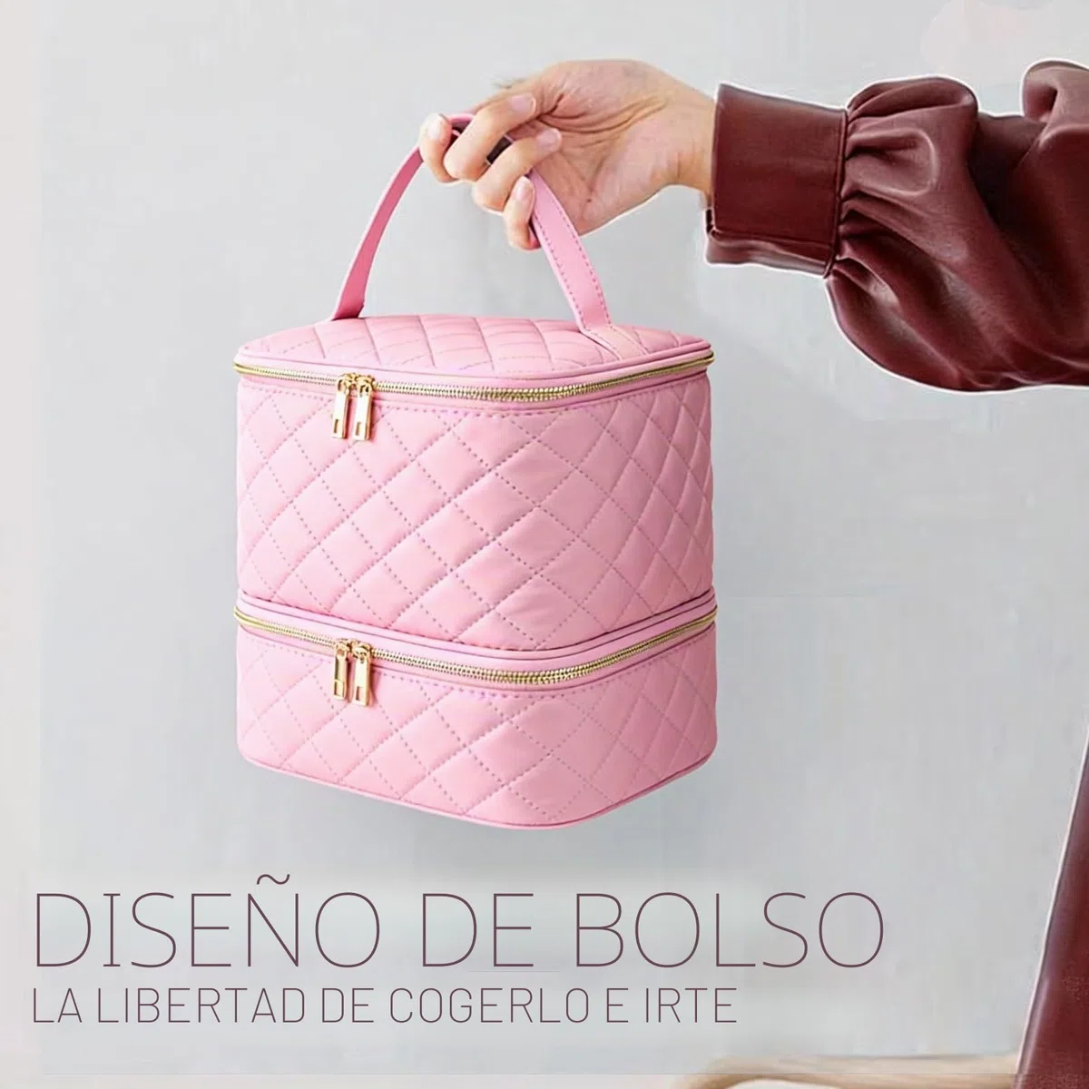 Maletin Manicura Organizador Esmaltes Uñas de Doble Capa, Portátil Maletin Uñas Organizador Pintauñas para 30 Frascos, Lámpara de Uñas y Aceesorios(Rosa)