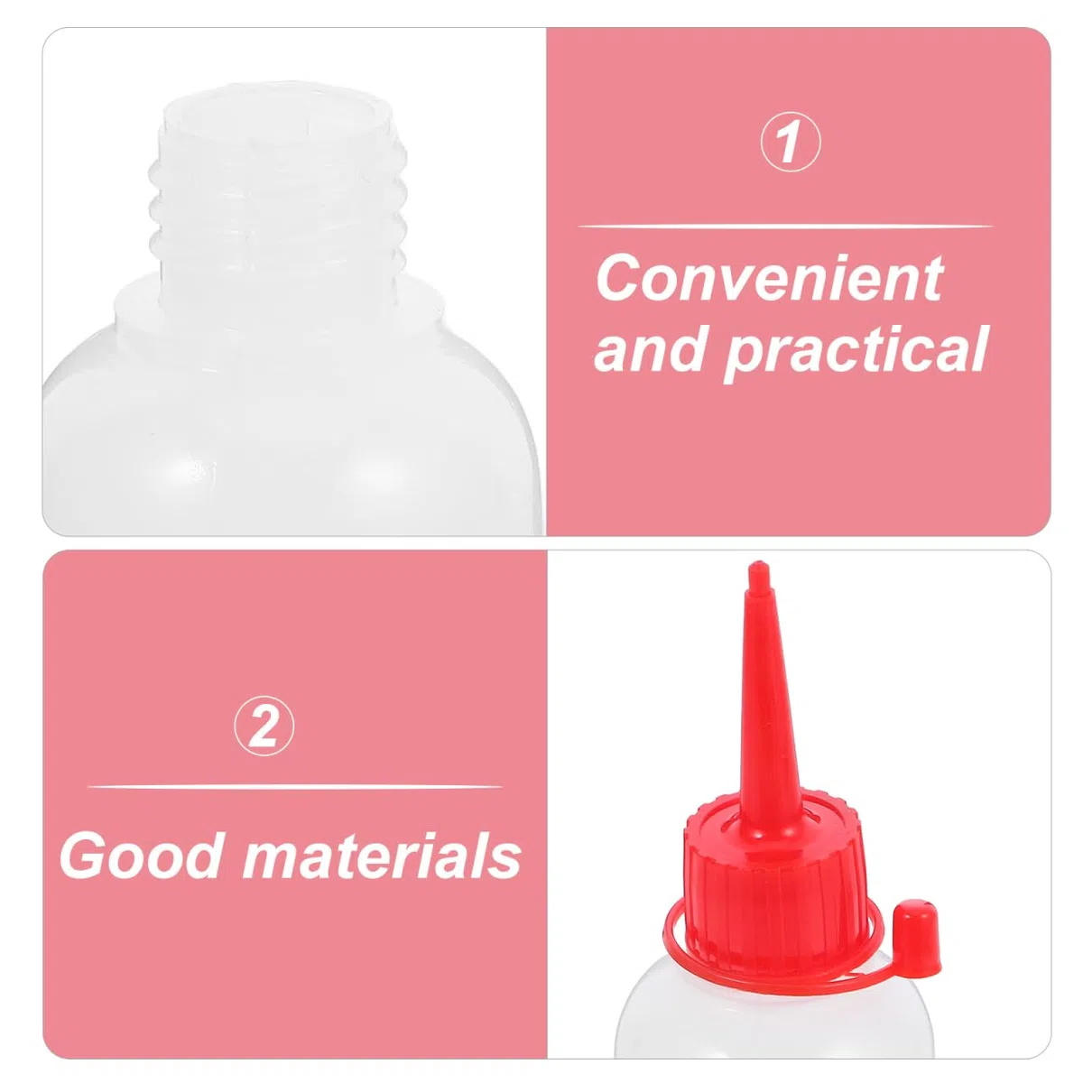 OSALADI 10 botellas de plástico transparentes con aplicador de punta estrecha para aplicar pegamento, botellas de color con punta de aguja, color rojo