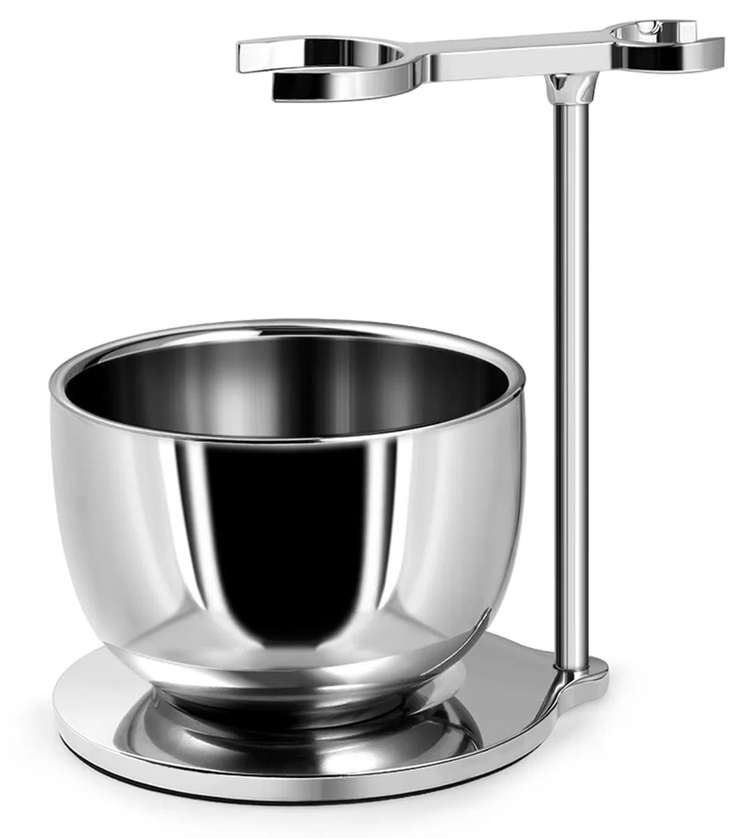 GRUTTI Kit Afeitado 2en1 Premium: Tazón Doble Pared Acero Inox con Retención de Calor y Soporte Ahorrador - Regalo para el Día del Padre