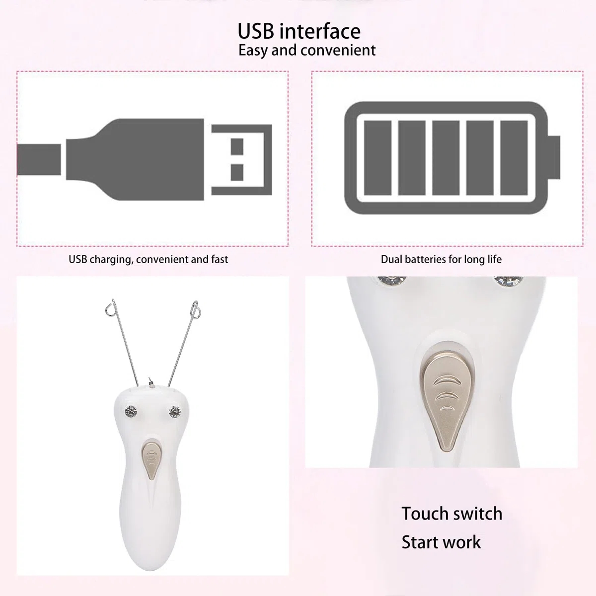 Depiladora de hilo de algodón inalámbrica, removedor de vello facial para damas recargable por USB, afeitadora de depilación sin dolor para cara, barbilla, labio superior, brazos