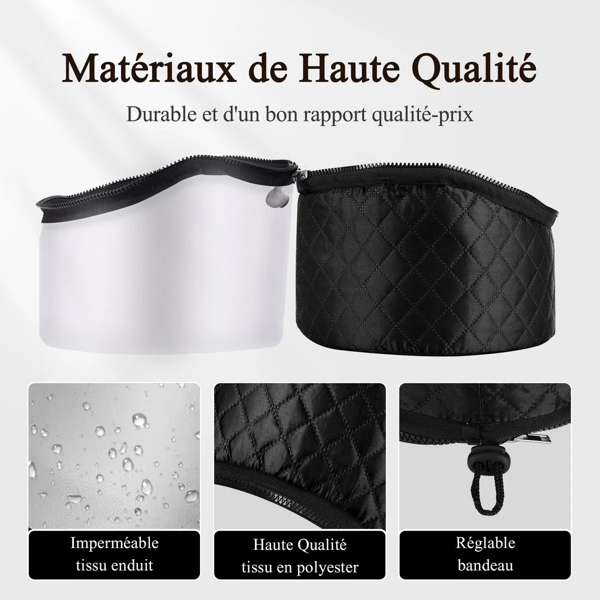 Gorro térmico para el cuidado del cabello con vapor – Capucha calefactable para cabello encrespado rizado, capilar, peluquero, peluquería, spa, hogar, proteínas, secador de pelo, eléctrico negro
