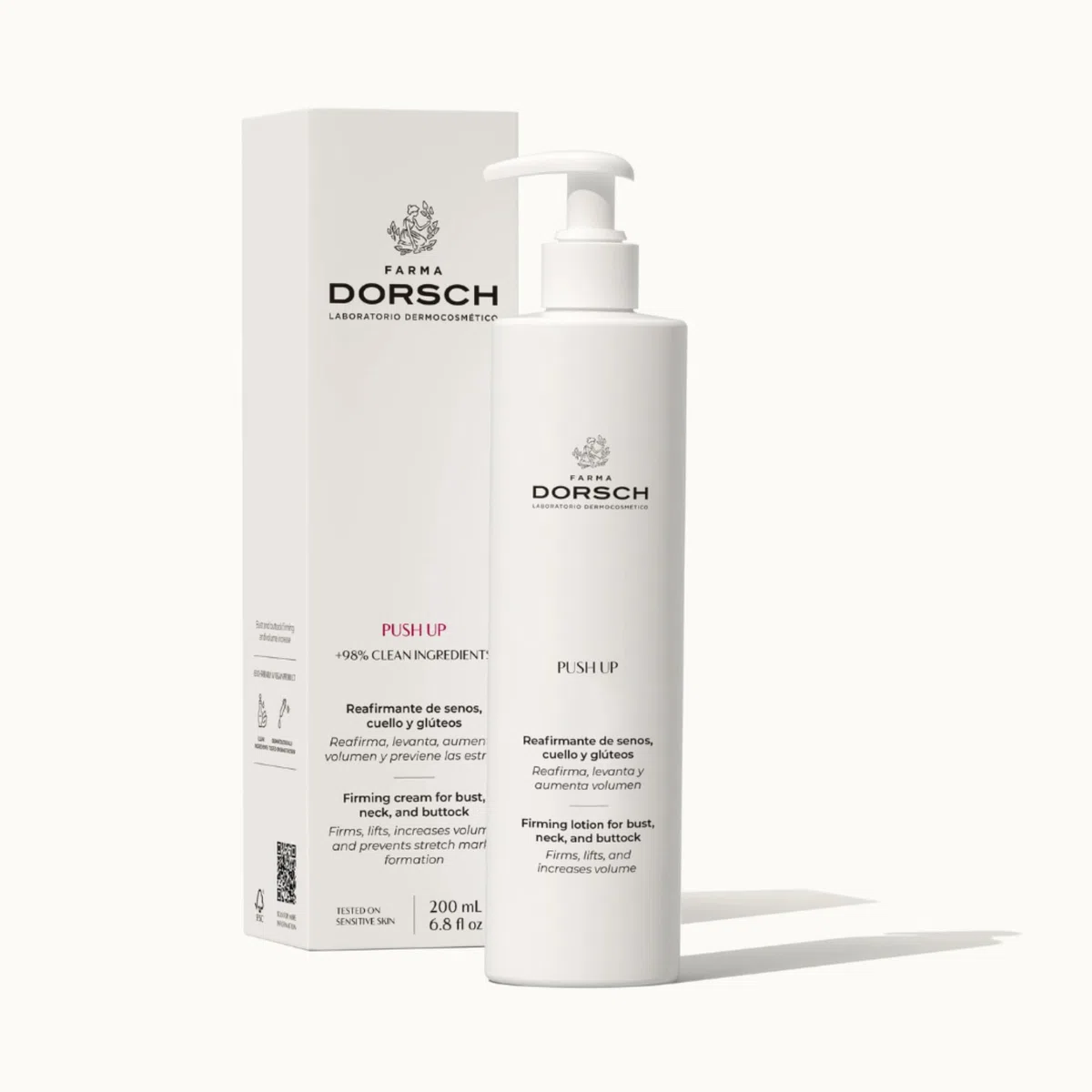 FARMA DORSCH - PUSH UP | Crema Reafirmante | Cuello, Escote, Brazos, Piernas, Senos y Glúteos | Tonifica, Aumenta Firmeza y Previene Estrías | Hidratación y Antioxidante | 200 ml