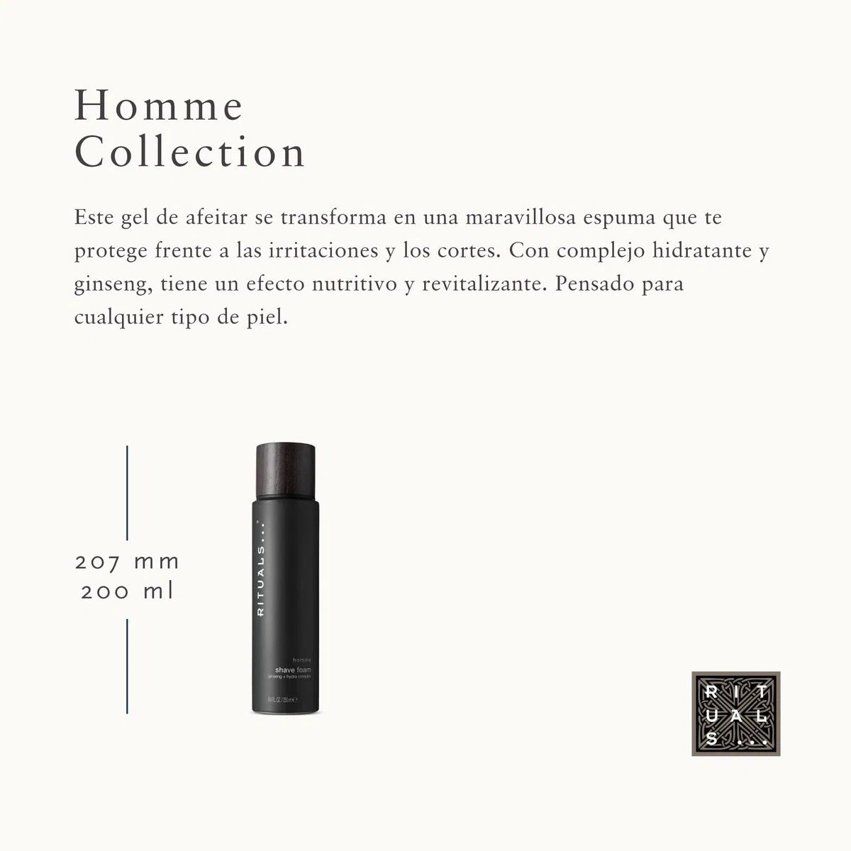 Crema de Afeitar RITUALS Homme Collection, con Ginseng - Propiedades Hidratantes y Tonificantes con Complejo Hidratante