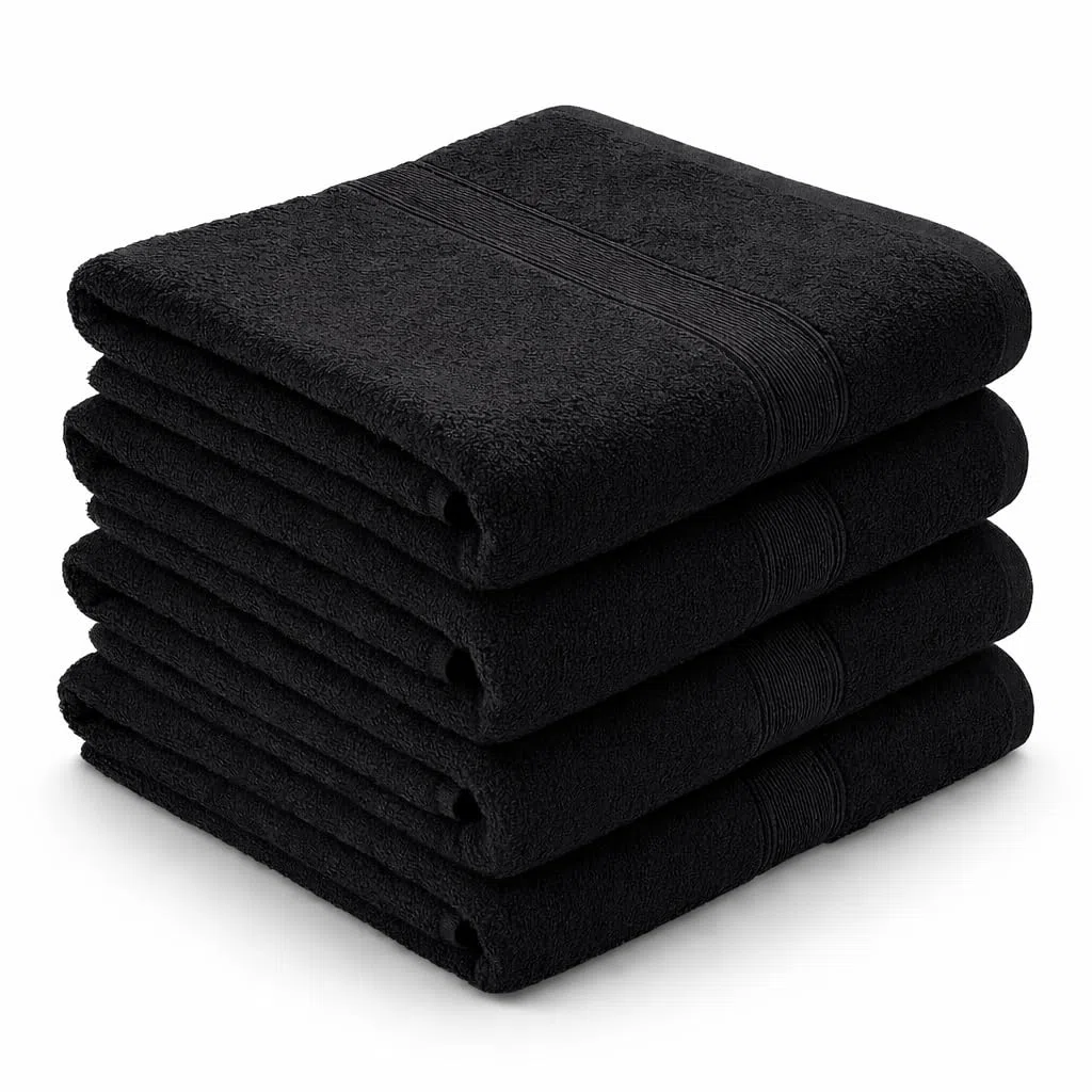 Toallas Peluquería Negras 50x90 cm – Pack de 4 – 100% Algodón 400 gsm – Alta Absorción – Uso Profesional Barbería y Salón de Belleza