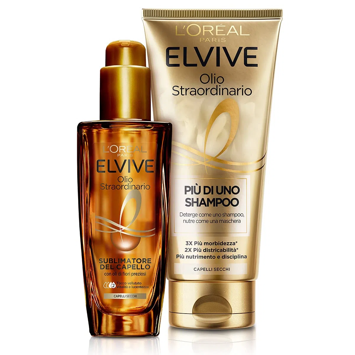 l'Oréal Paris Elvive - Kit de cabello con aceite excepcional que contiene 1 champú y 1 aceite para cabello seco con efecto nutritivo para cabello seco