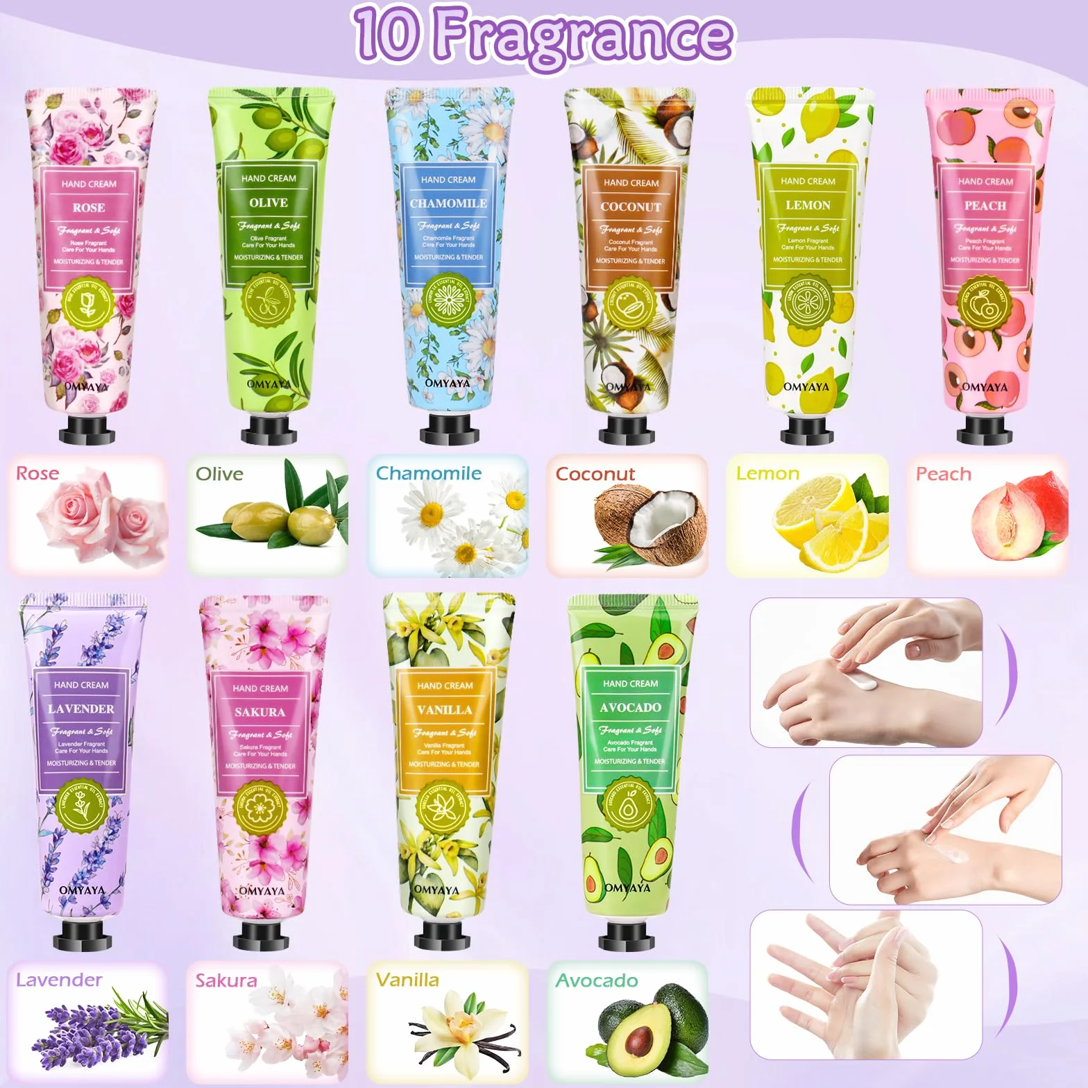 Cremas de Manos Mini, 60 x 30ml mini set de regalo para mujer crema mano perfumada para manos y pies, ideal para manos secas y agrietadas, pequeño regalo para mujer, novia, Navidad, cumpleaños