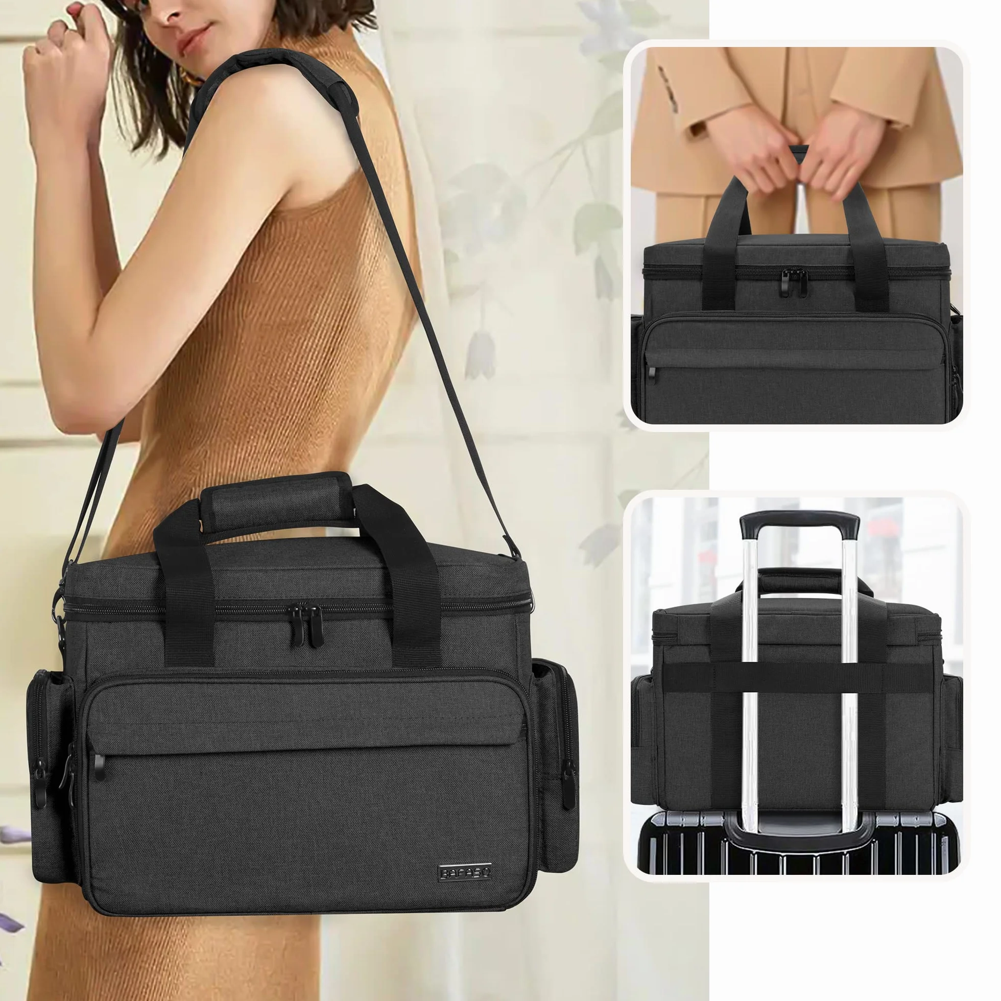 BAFASO Bolsa de Maquillaje de Viaje Grande con 3 Bolsas Interiores Extraíbles y Divisores, Bolsa de Cosméticos Multifunción para Guardar Artículos de Maquillaje y Cabello (Pendiente de Patente), Negro