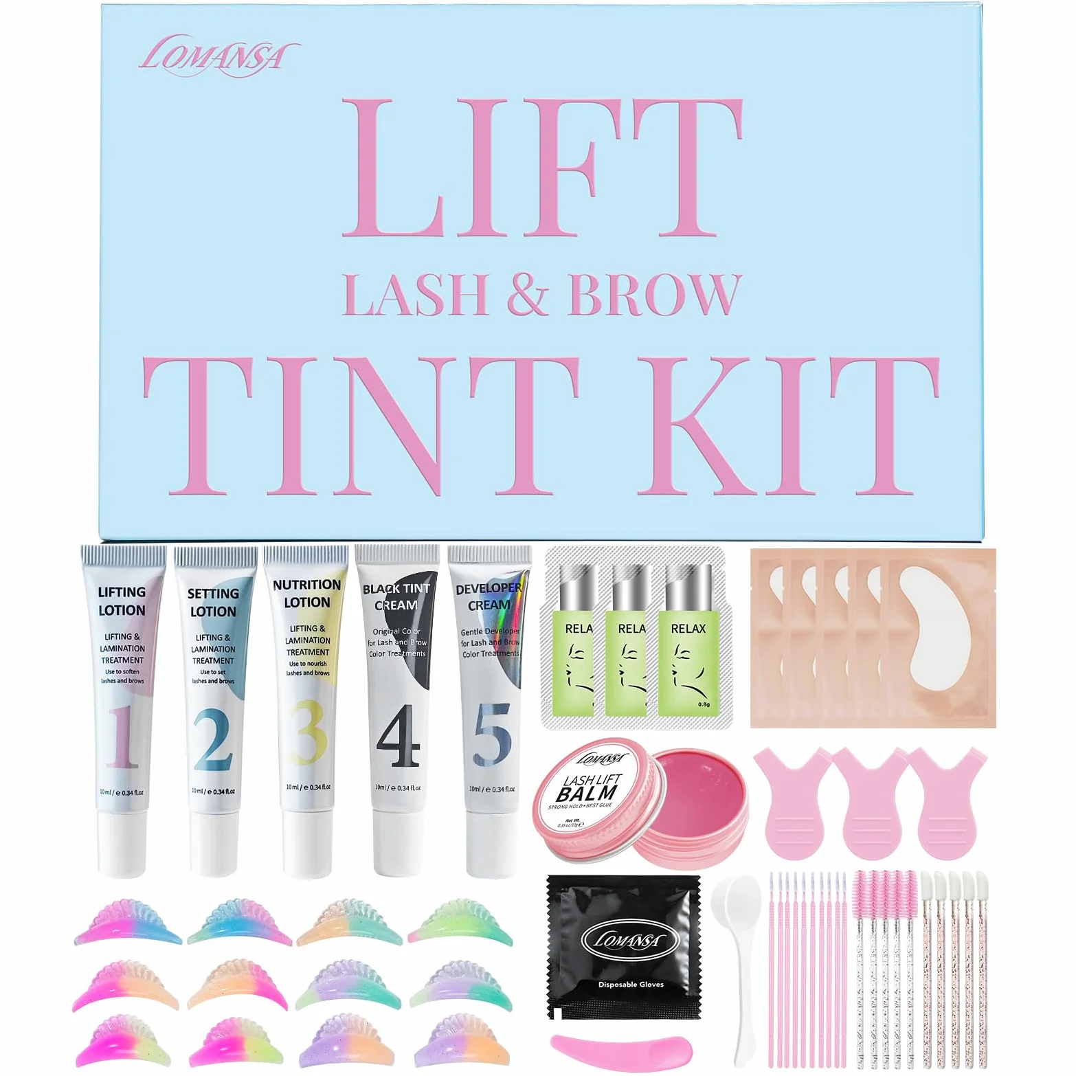 Lifting Pestañas Kit, Lash Lift Kit y Tinte Pestañas, Kit 2 en 1 de Lifting Pestañas para Salón en Casa, Diseño Tubular, 6 Almohadillas para Todas las Formas de Ojos
