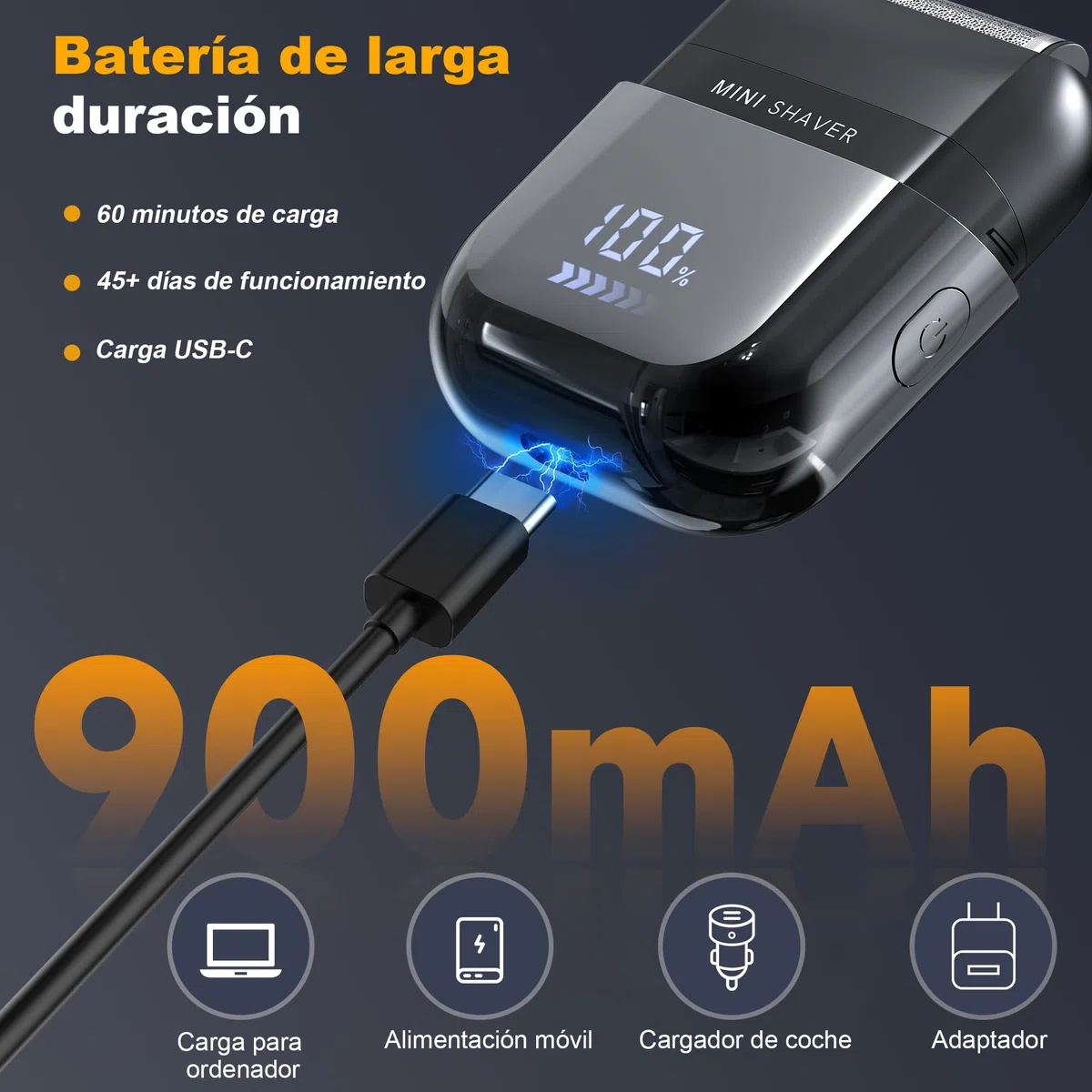 Mini Afeitadora Electrica para Hombres con Pantalla LED, Impermeable IPX7, Portátil Silenciosa y Lavable